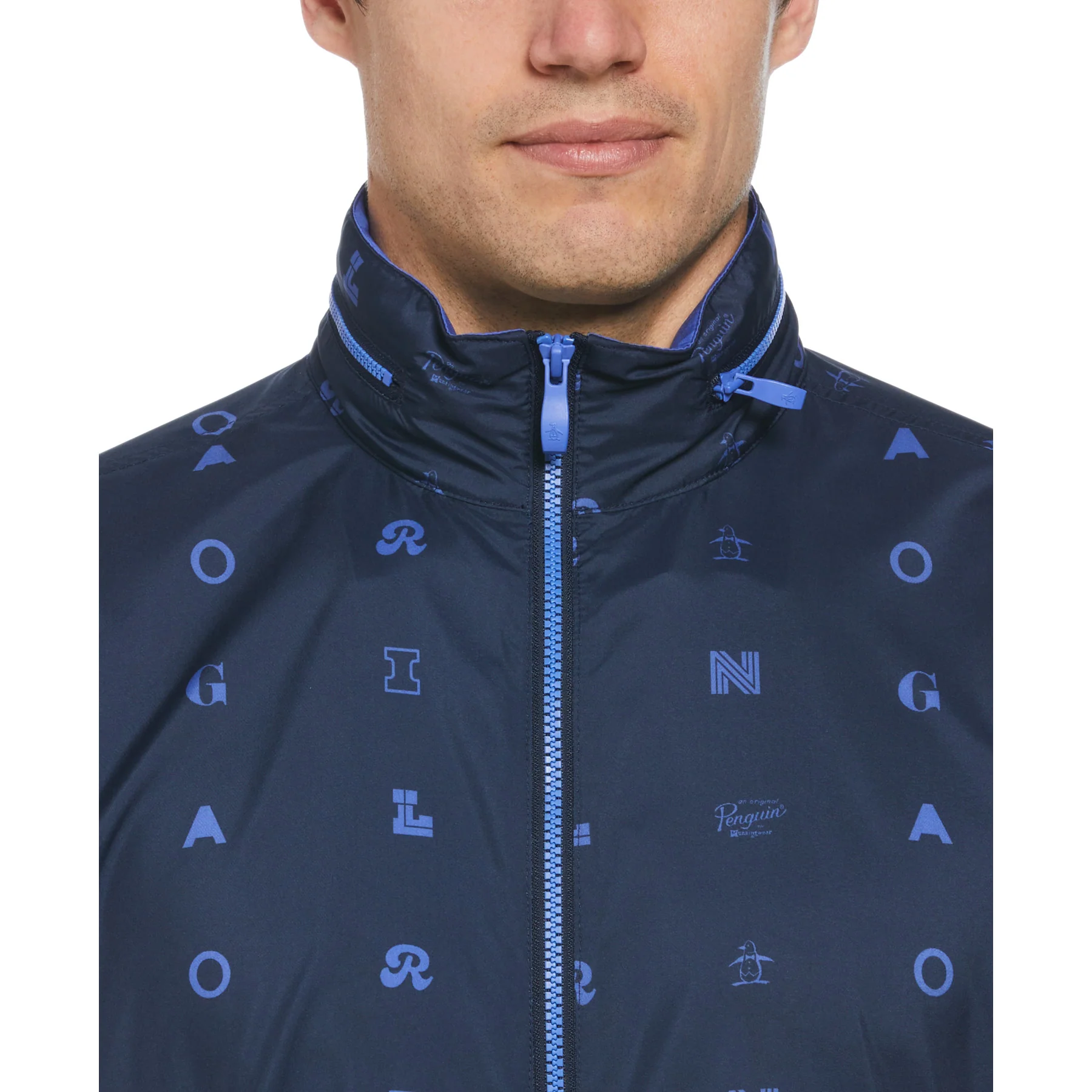 Logo Print Golf Wind Jacket With Hidden Hood In Black Iris - Image 3