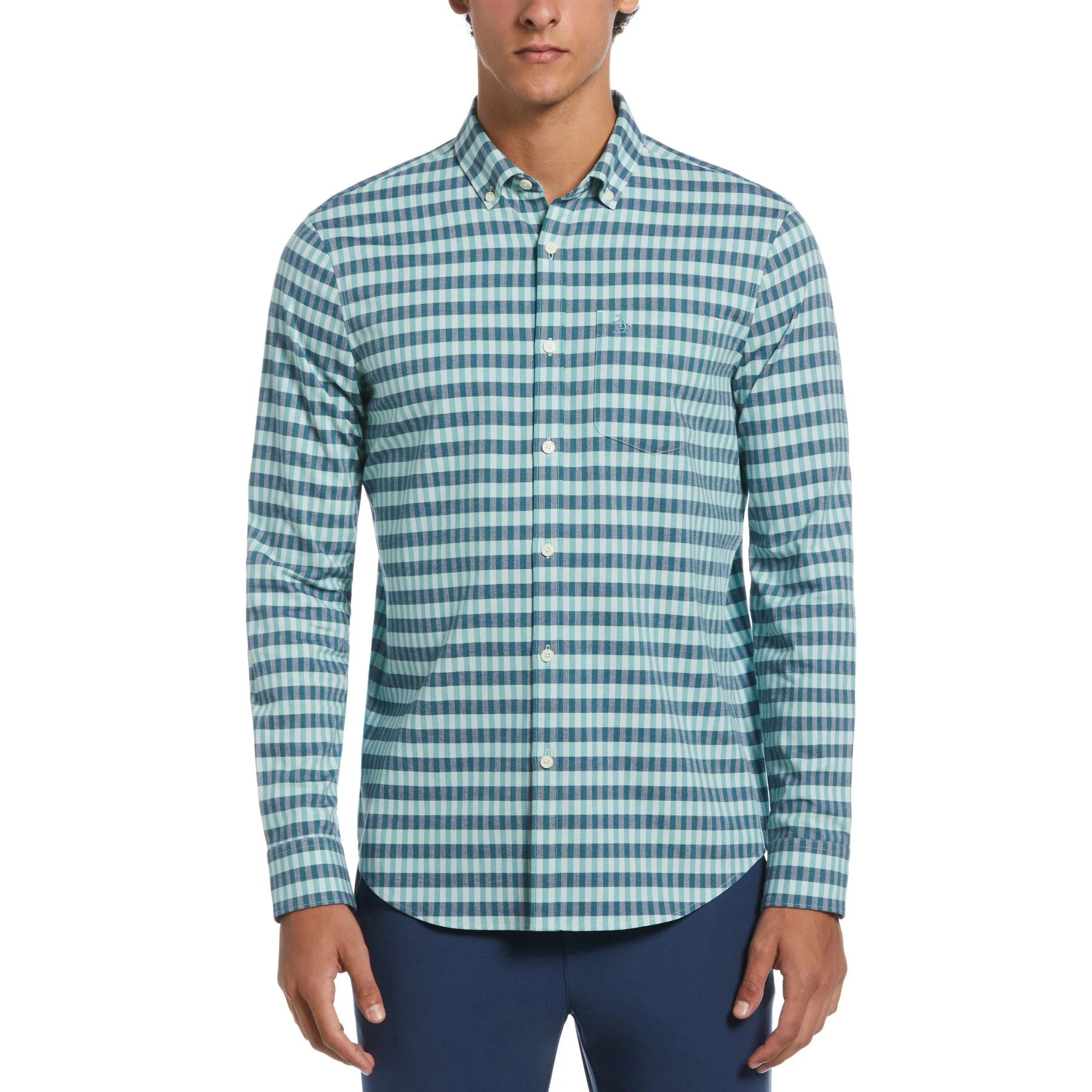 Eco Chambray Stretch Plaid Shirt In Blue Haze