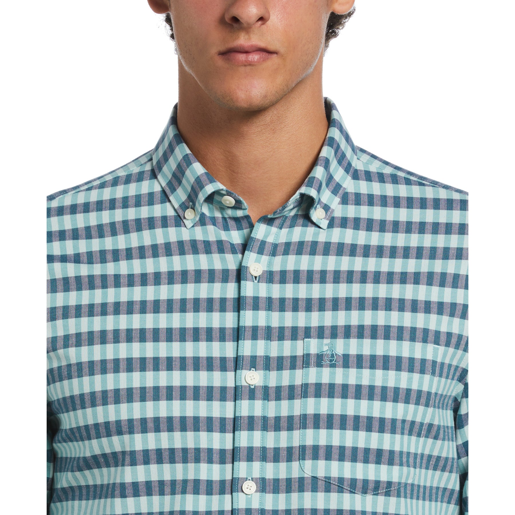 Eco Chambray Stretch Plaid Shirt In Blue Haze - Image 3