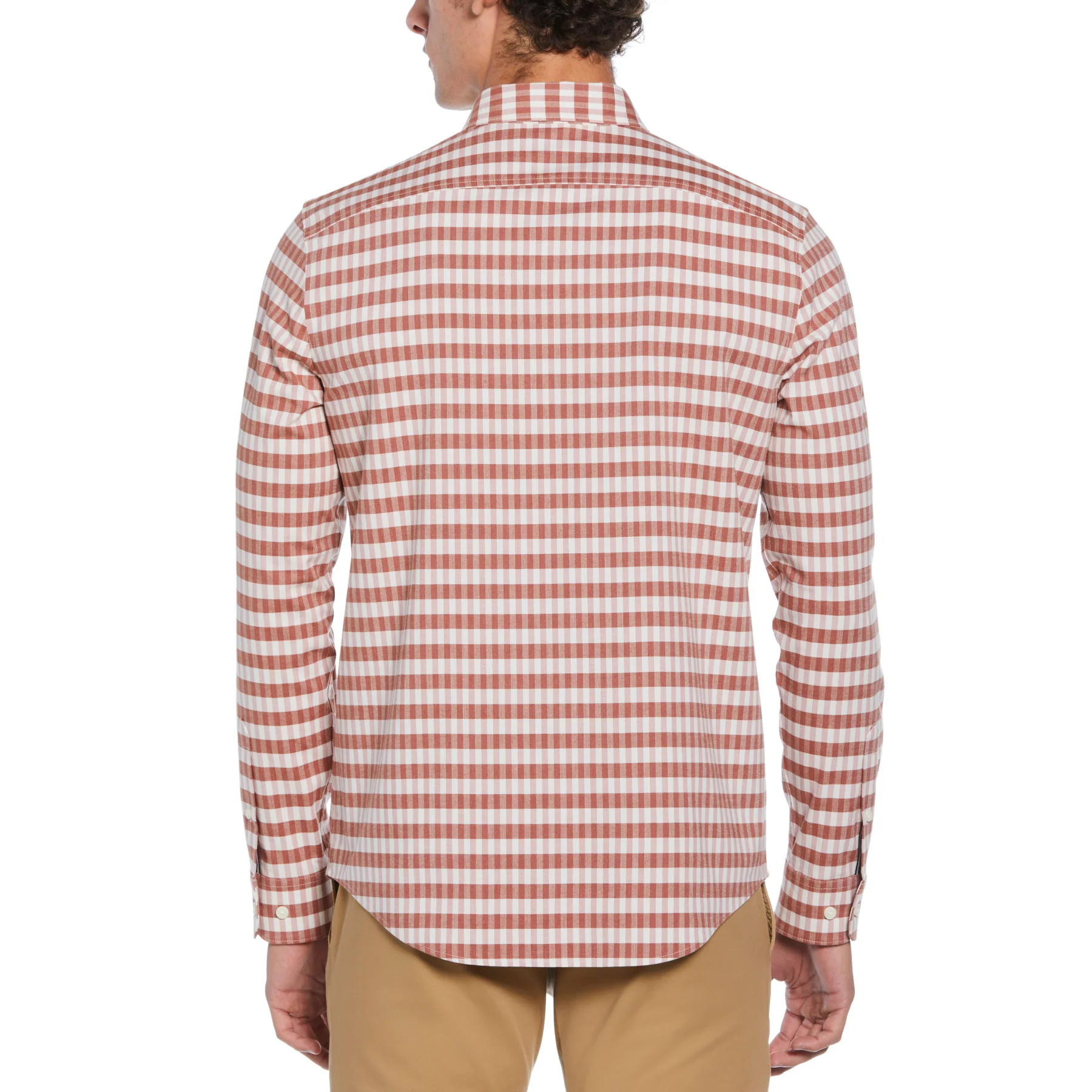 Eco Chambray Stretch Plaid Shirt In Ginger Bread - Image 2