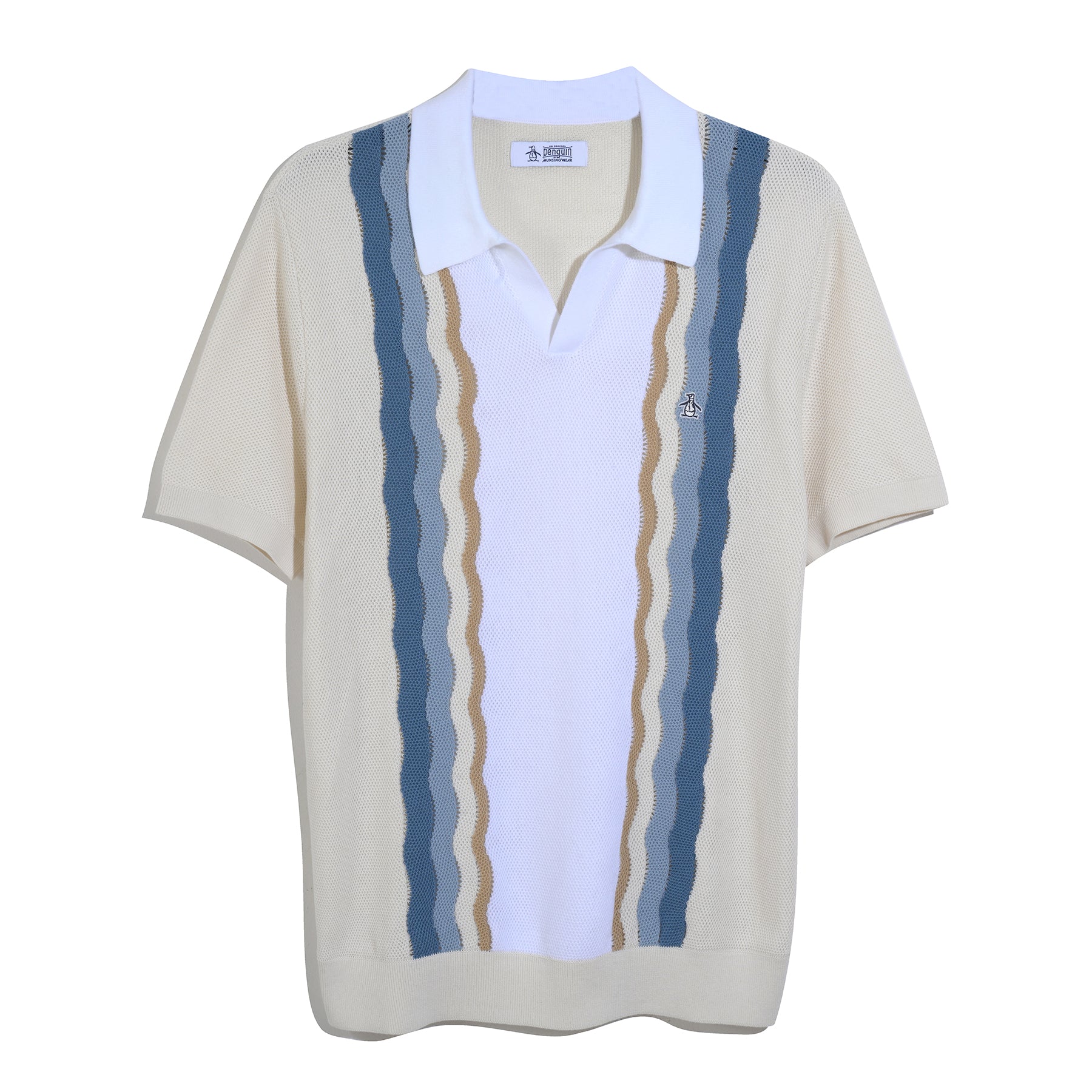 Mesh Stripe Johnny Collar Sweater Polo In Birch - Image 6