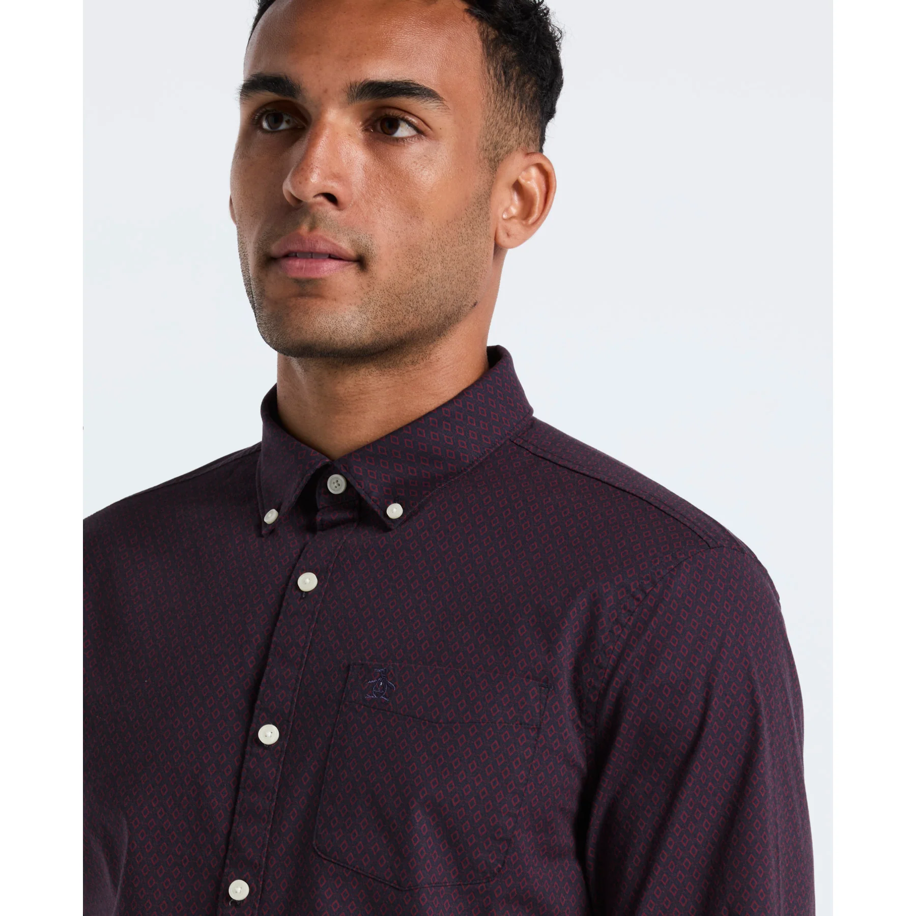 Micro Diamond Print Shirt In Dark Sapphire - Image 3