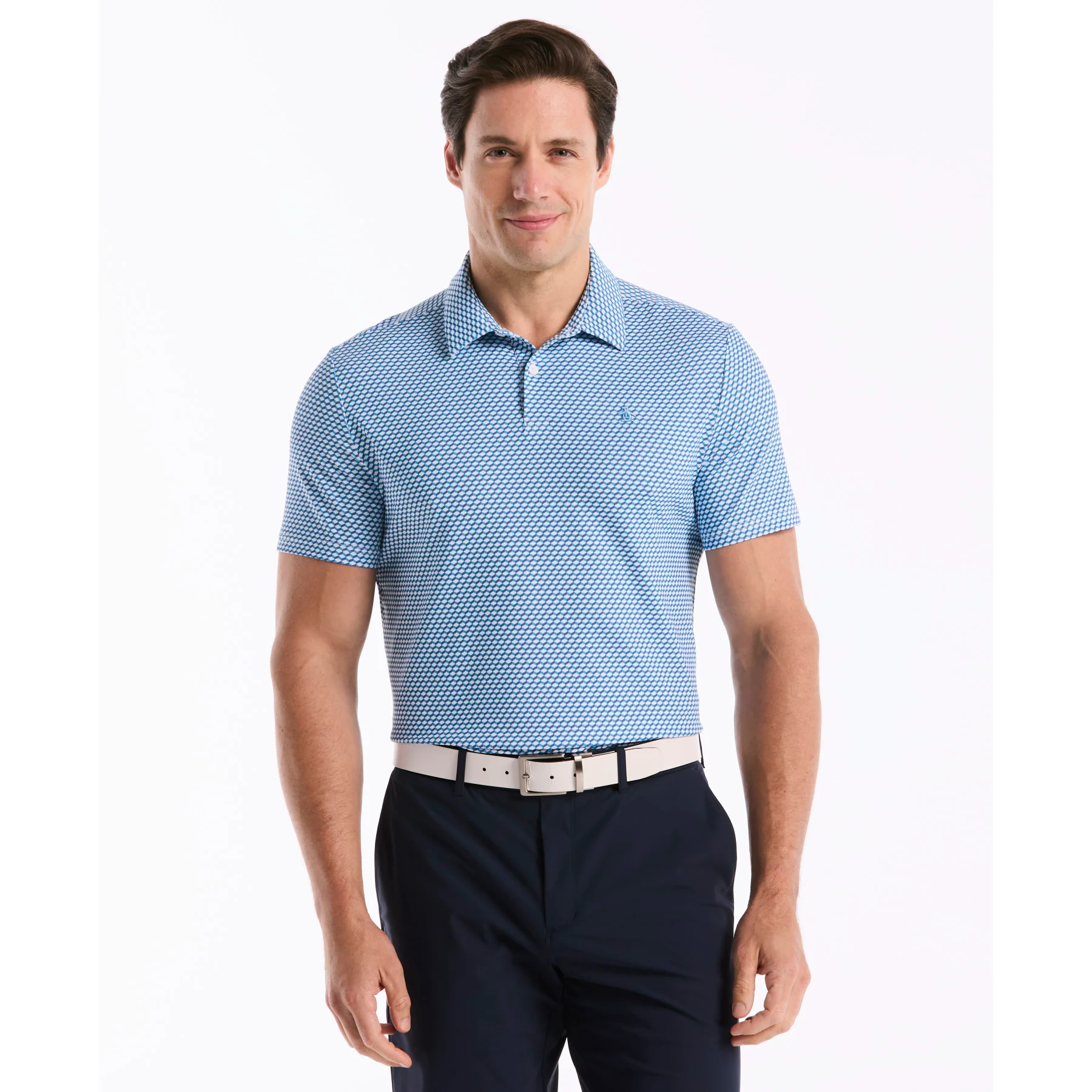 Micro Geo Print Golf Polo In Malibu Blue