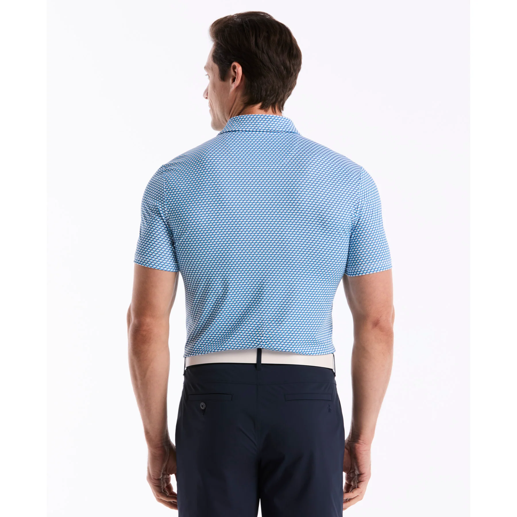 Micro Geo Print Golf Polo In Malibu Blue - Image 2