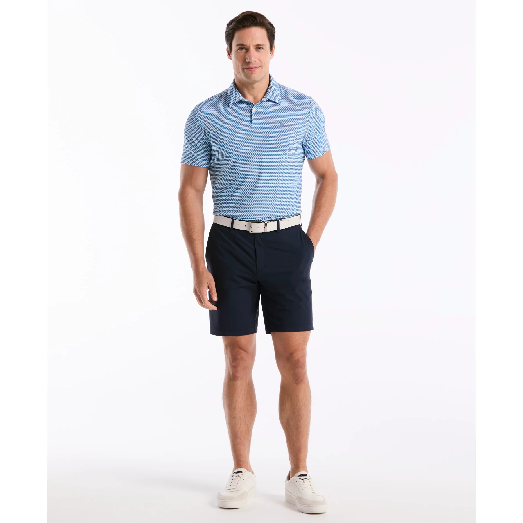 Micro Geo Print Golf Polo In Malibu Blue - Image 4