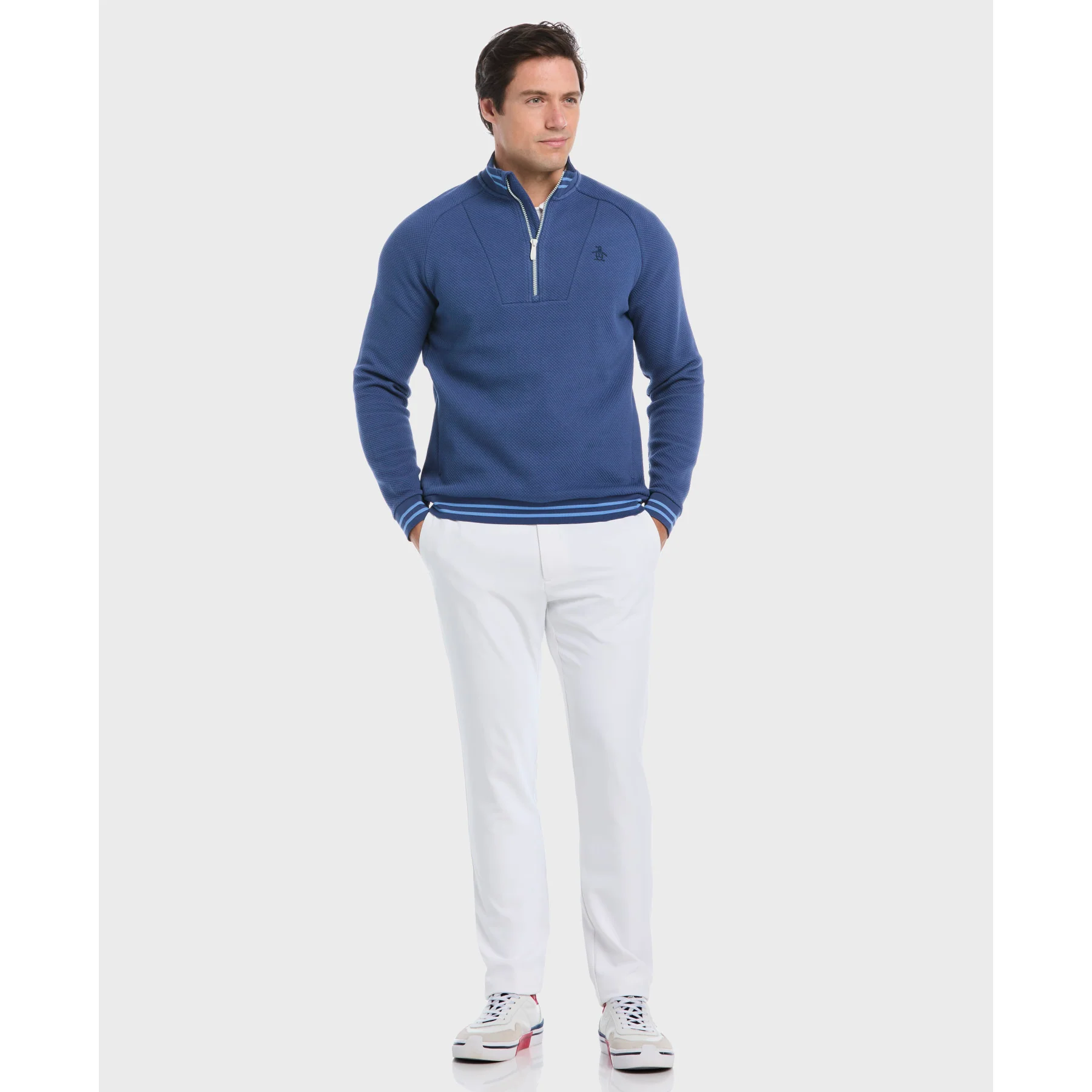 Midweight Quarter Zip Golf Pullover In True Navy - Image 4