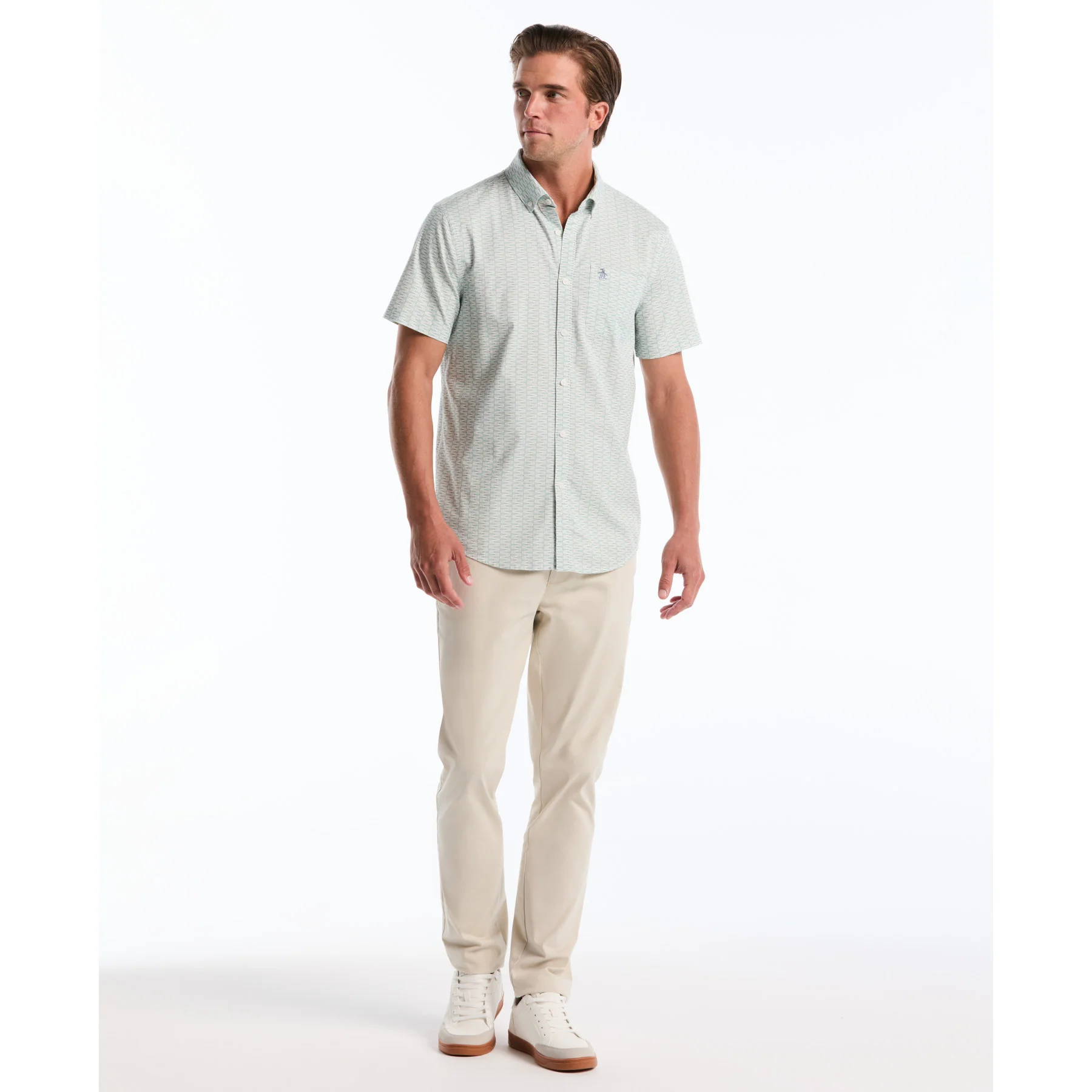 Mini Geo Print Short Sleeve Shirt In Bright White - Image 4