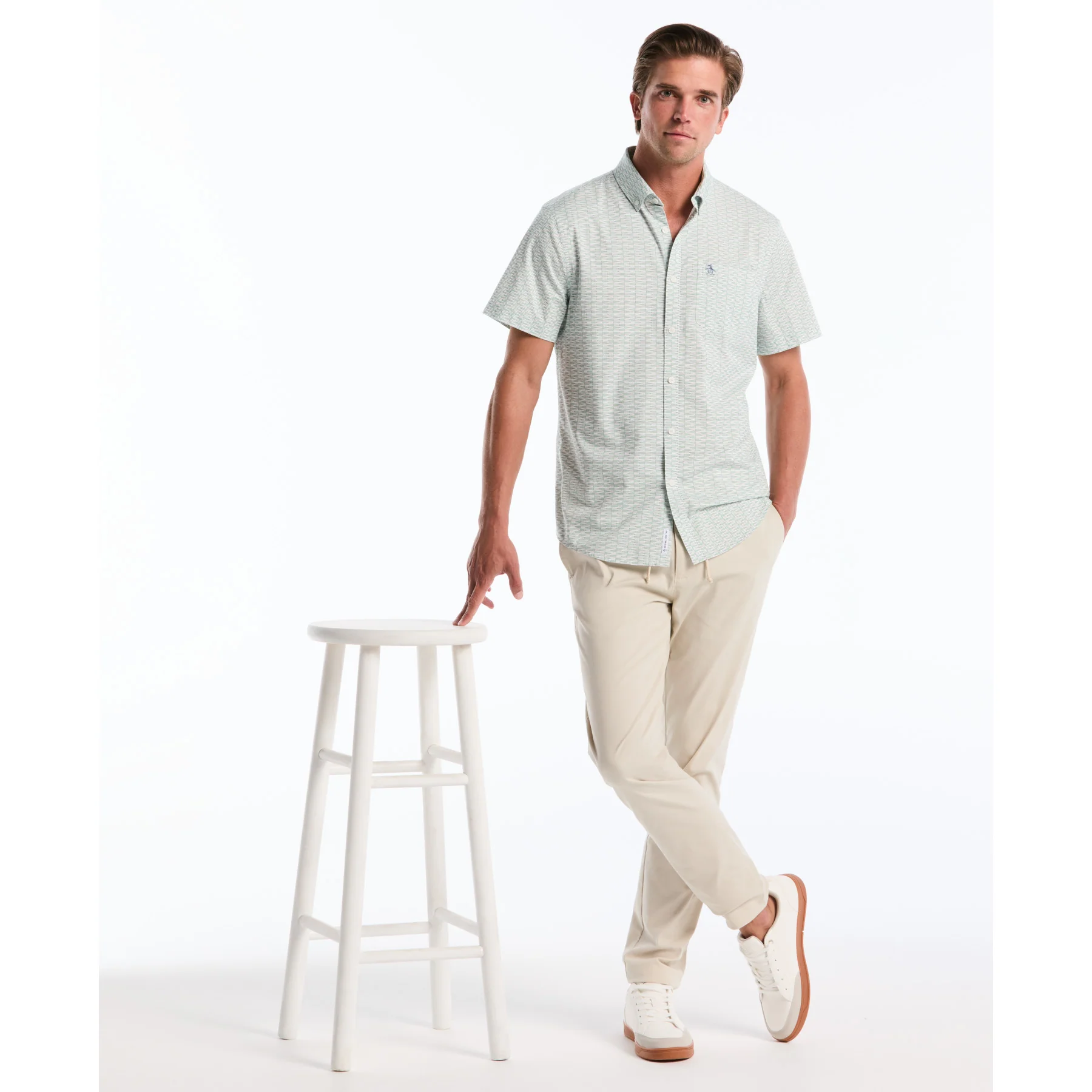 Mini Geo Print Short Sleeve Shirt In Bright White - Image 5