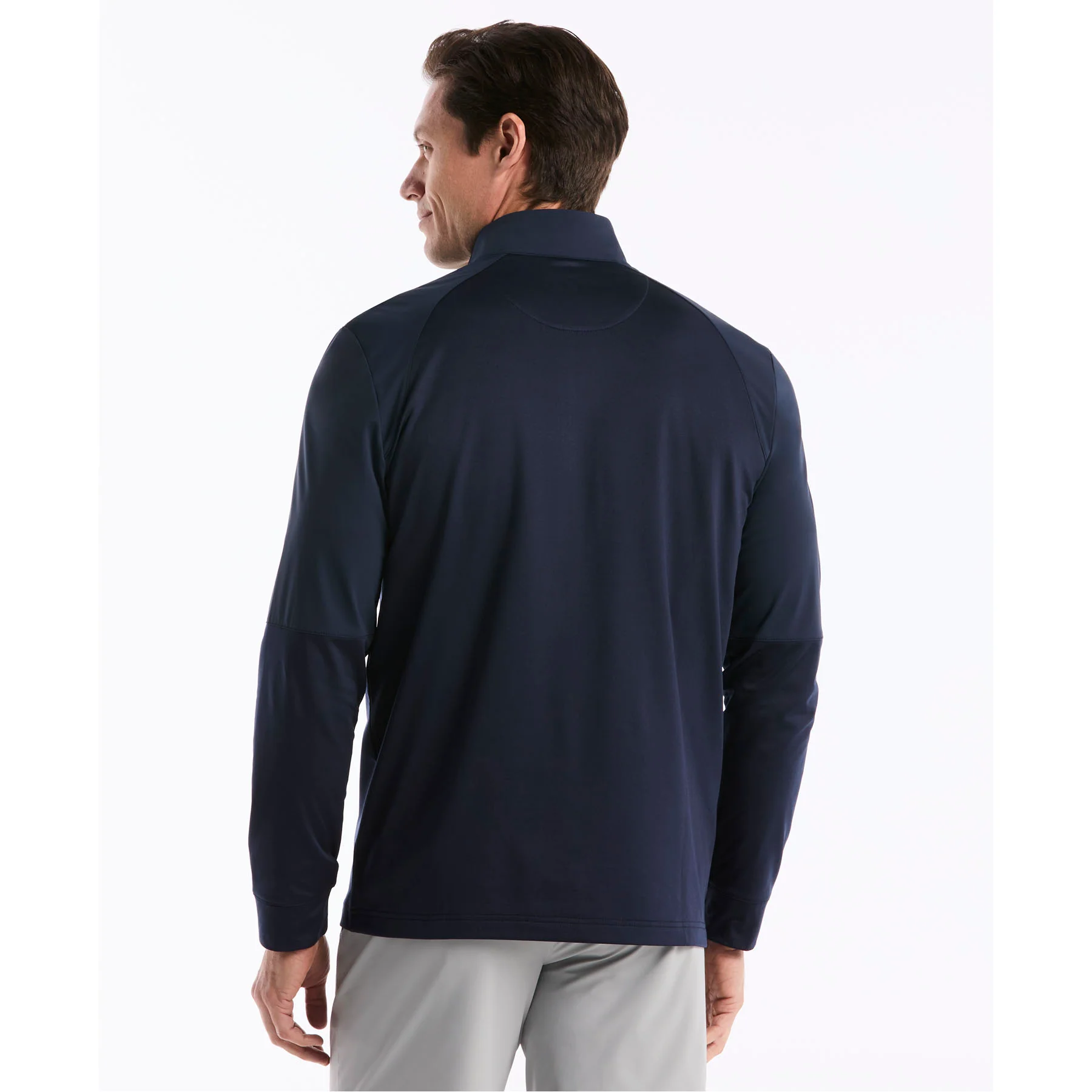 Mixed Media Quarter Zip Golf Pullover In Black Iris - Image 2