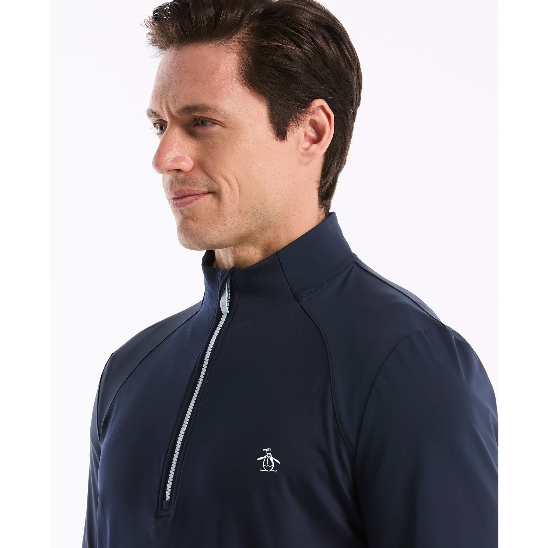 Mixed Media Quarter Zip Golf Pullover In Black Iris - Image 3