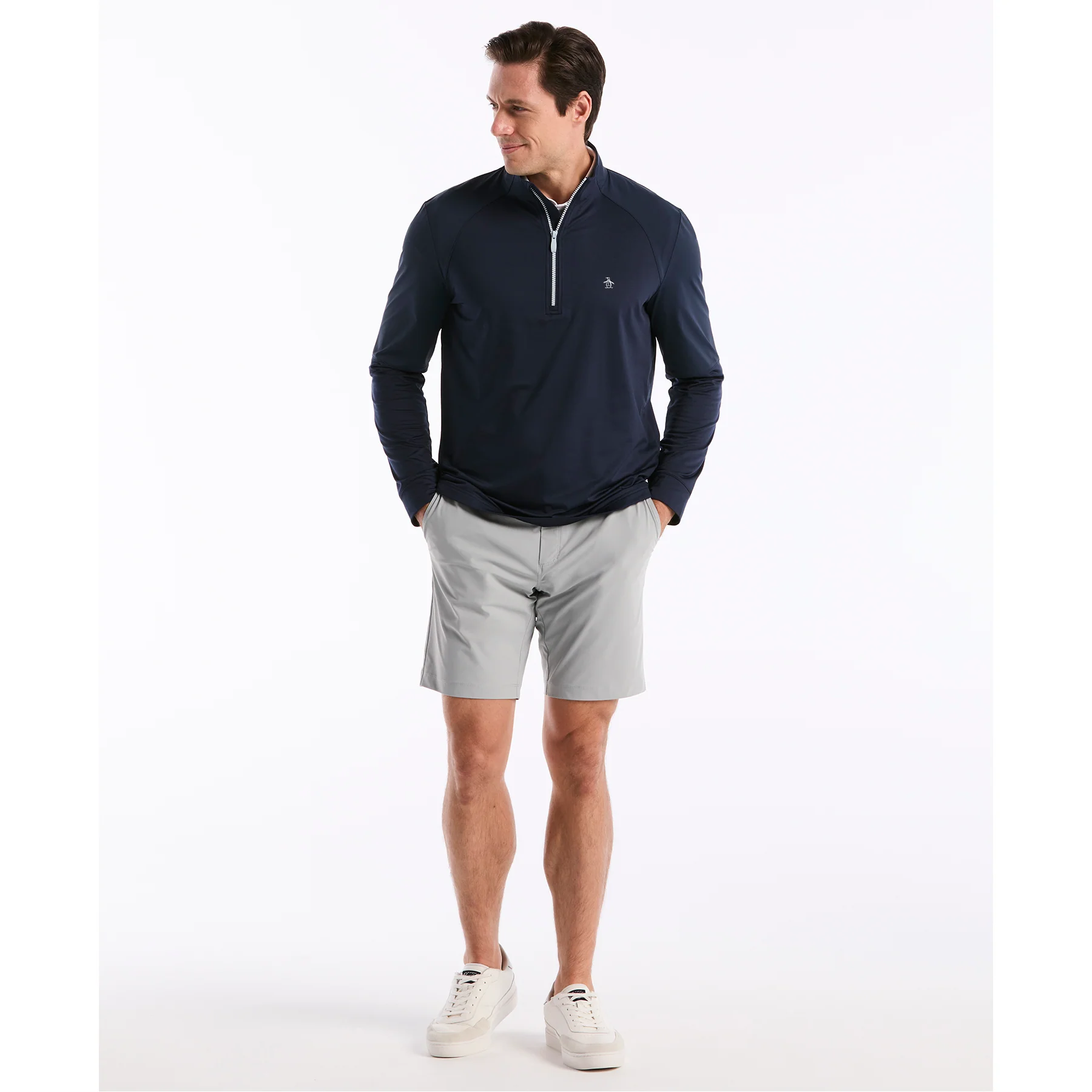 Mixed Media Quarter Zip Golf Pullover In Black Iris - Image 4