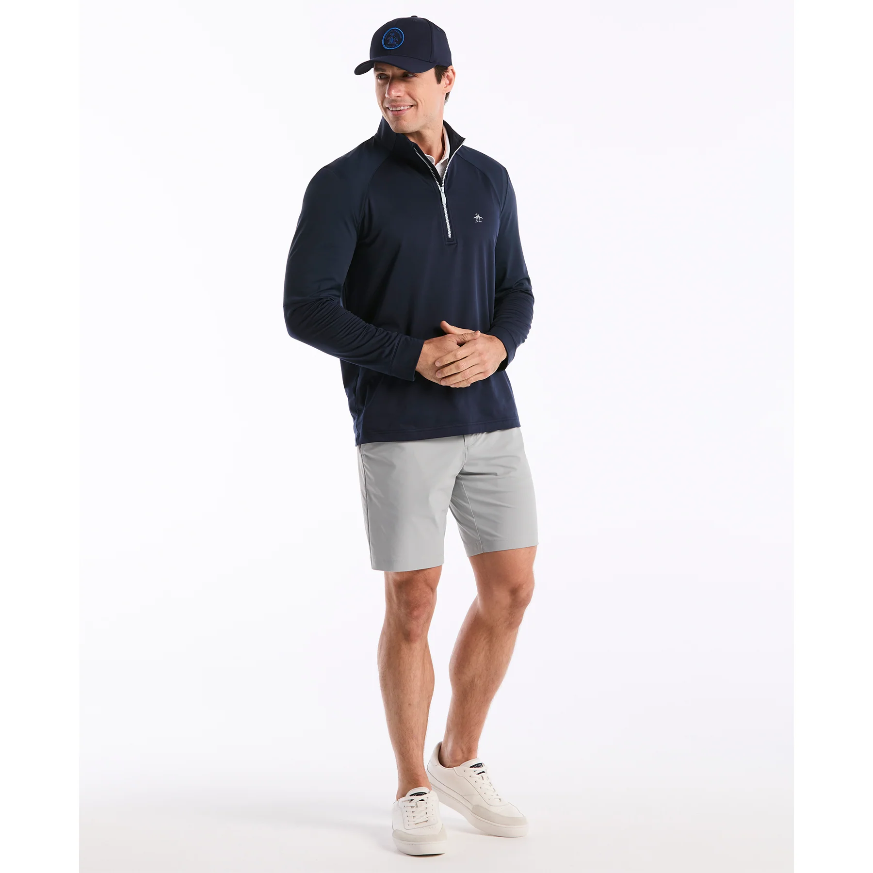 Mixed Media Quarter Zip Golf Pullover In Black Iris - Image 5