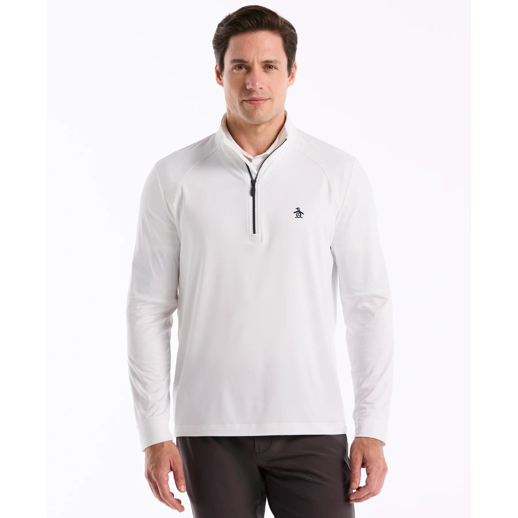 Mixed Media Quarter Zip Golf Pullover In Bright White