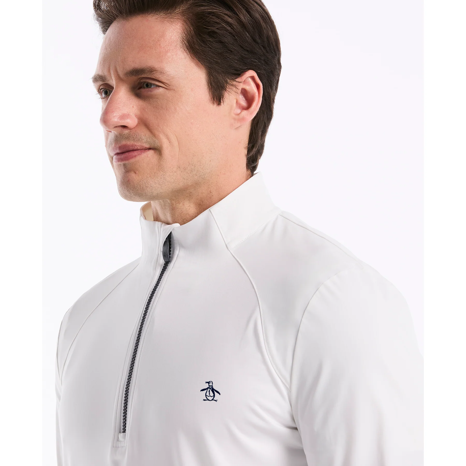 Mixed Media Quarter Zip Golf Pullover In Bright White - Image 3