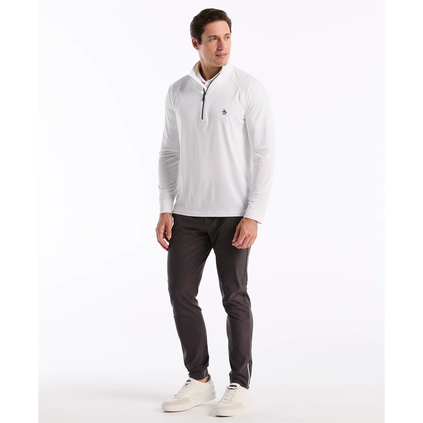 Mixed Media Quarter Zip Golf Pullover In Bright White - Image 4