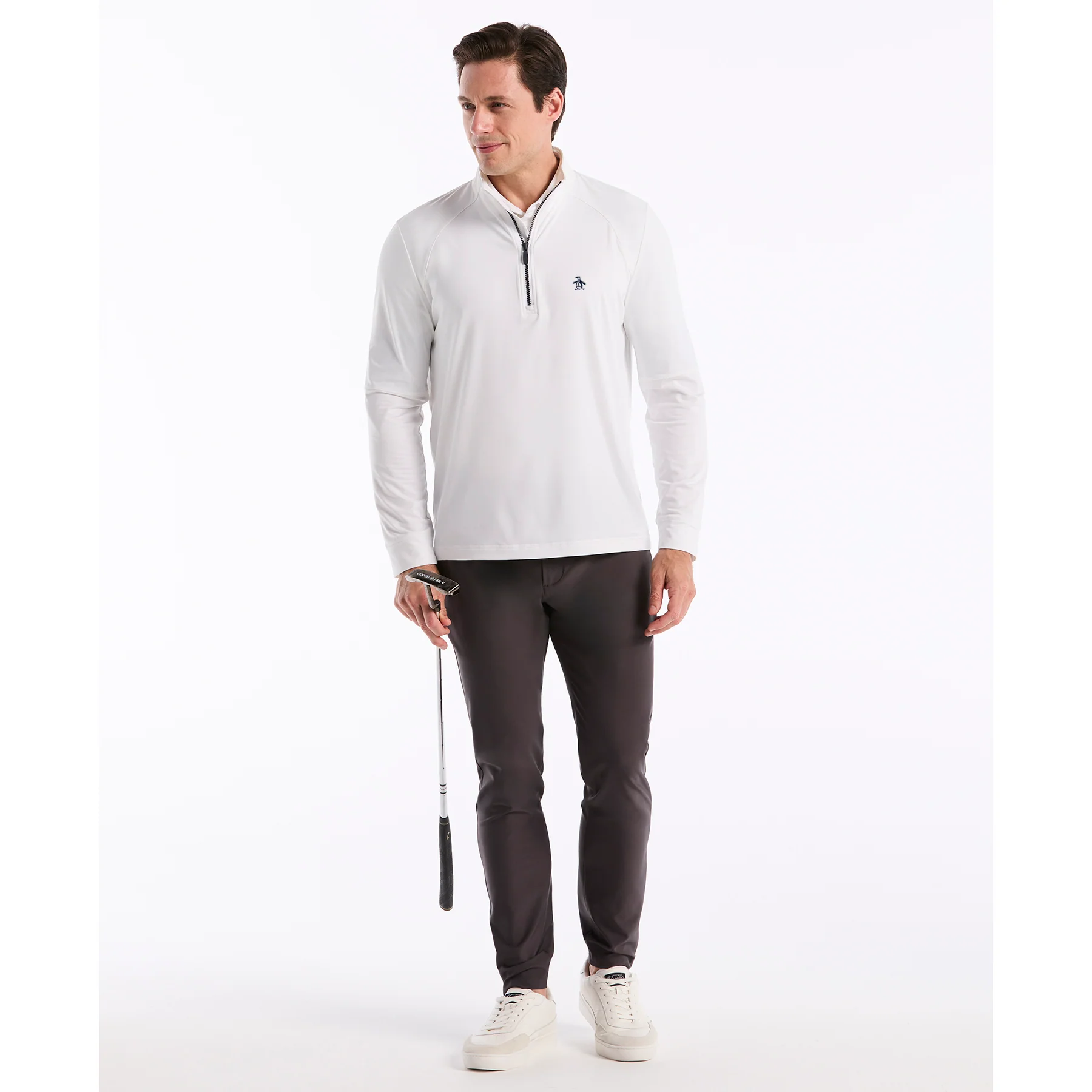 Mixed Media Quarter Zip Golf Pullover In Bright White - Image 5