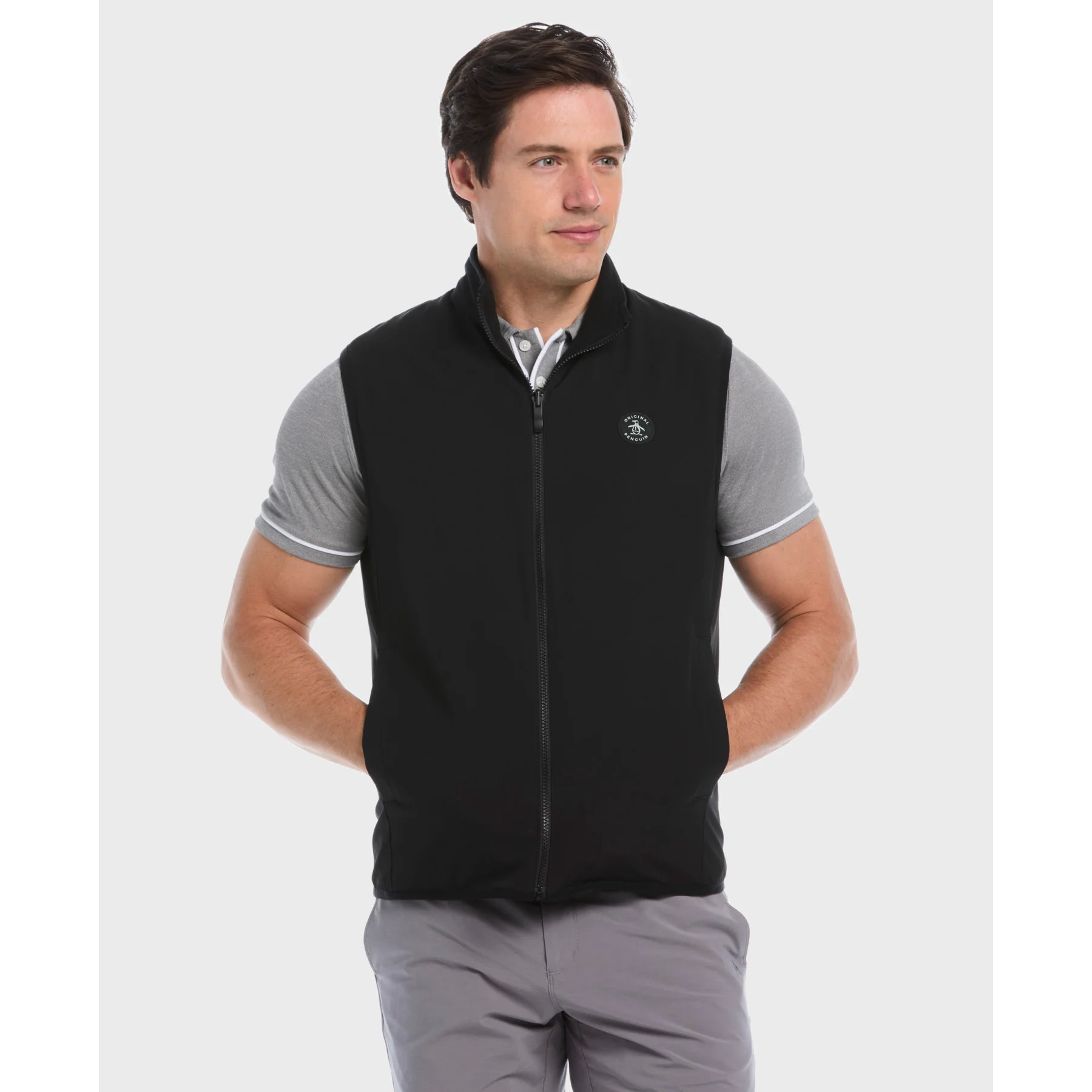 Mixed Media Reversible Fleece Golf Gilet In Caviar