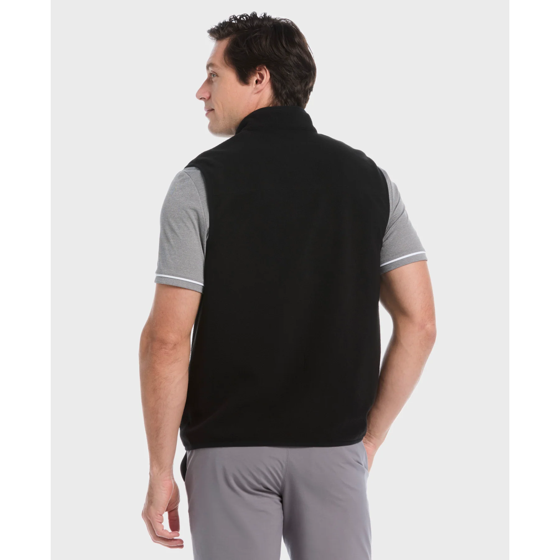 Mixed Media Reversible Fleece Golf Gilet In Caviar - Image 2