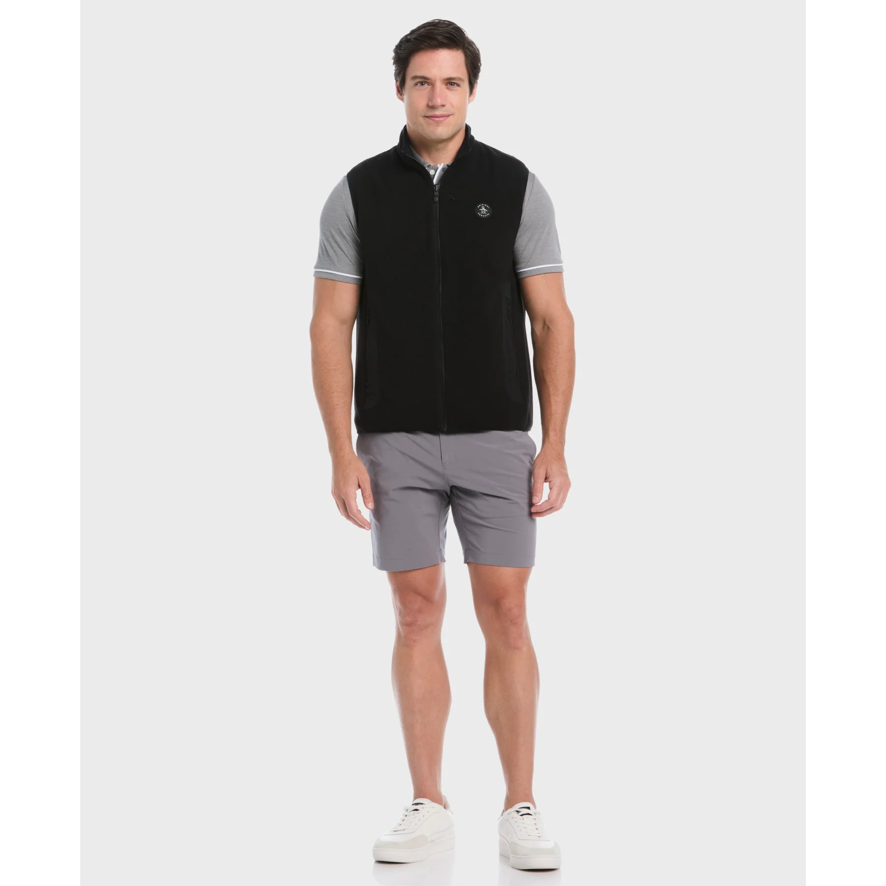 Mixed Media Reversible Fleece Golf Gilet In Caviar - Image 4