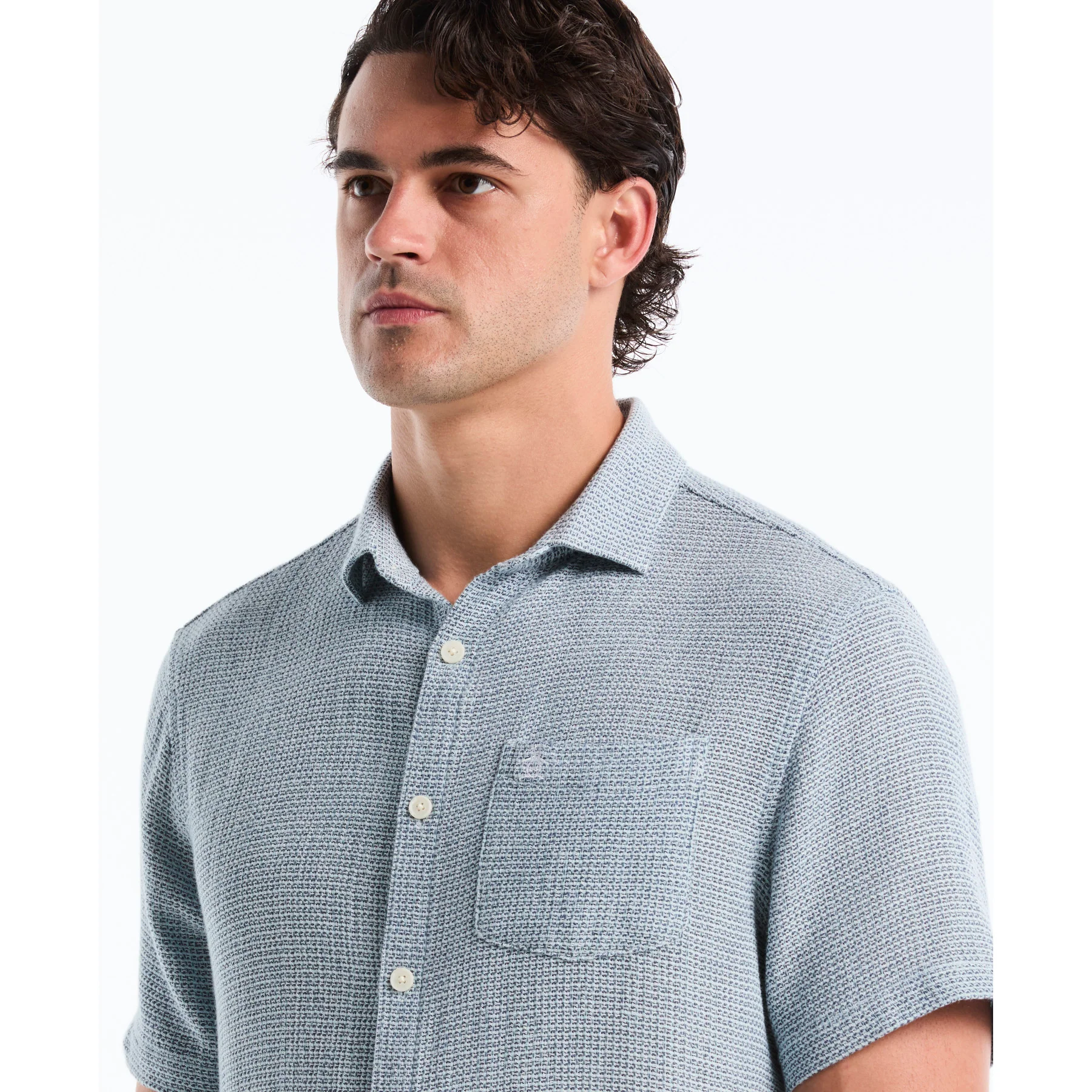 Open Weave Short Sleeve Shirt In Cool Blue - Image 3