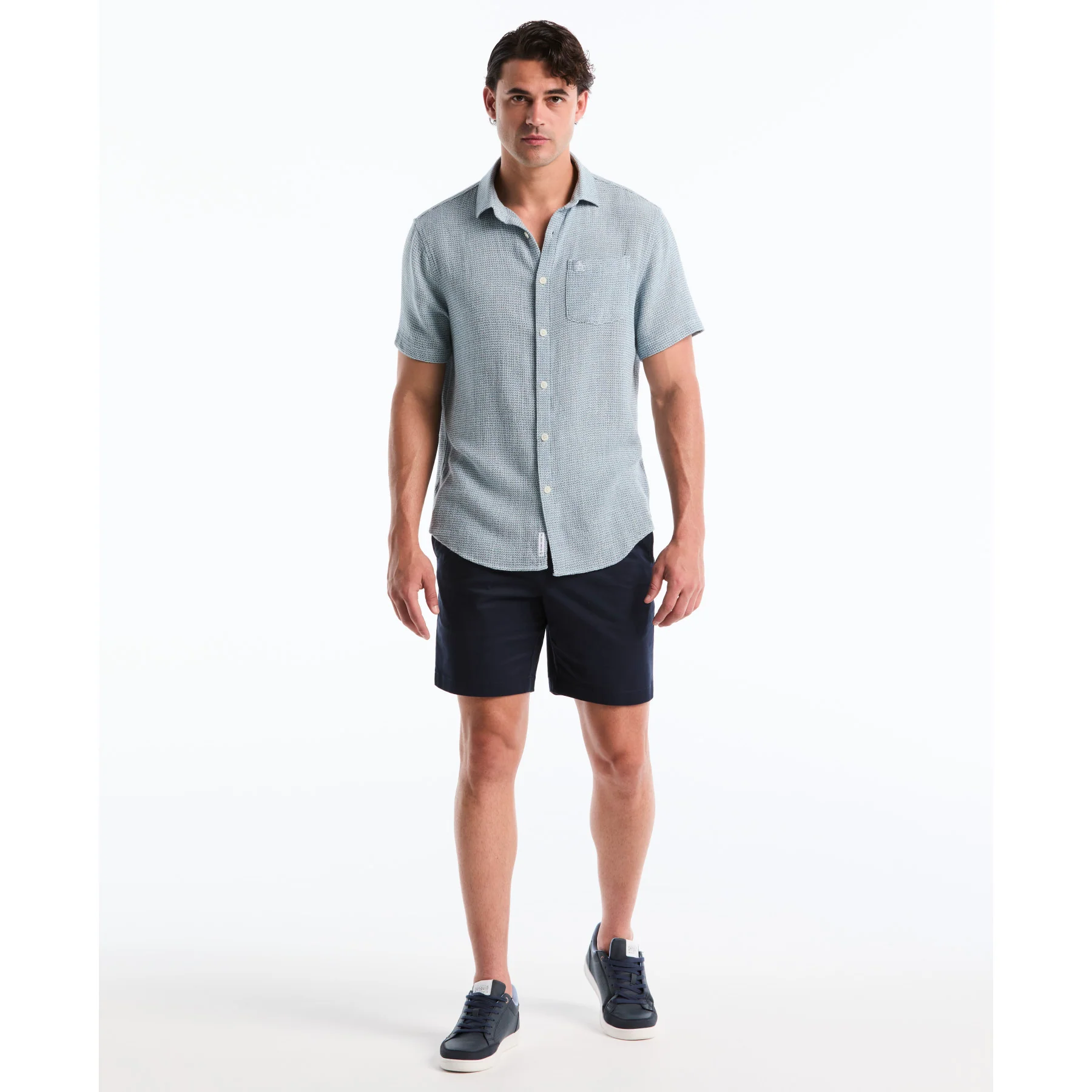 Open Weave Short Sleeve Shirt In Cool Blue - Image 4