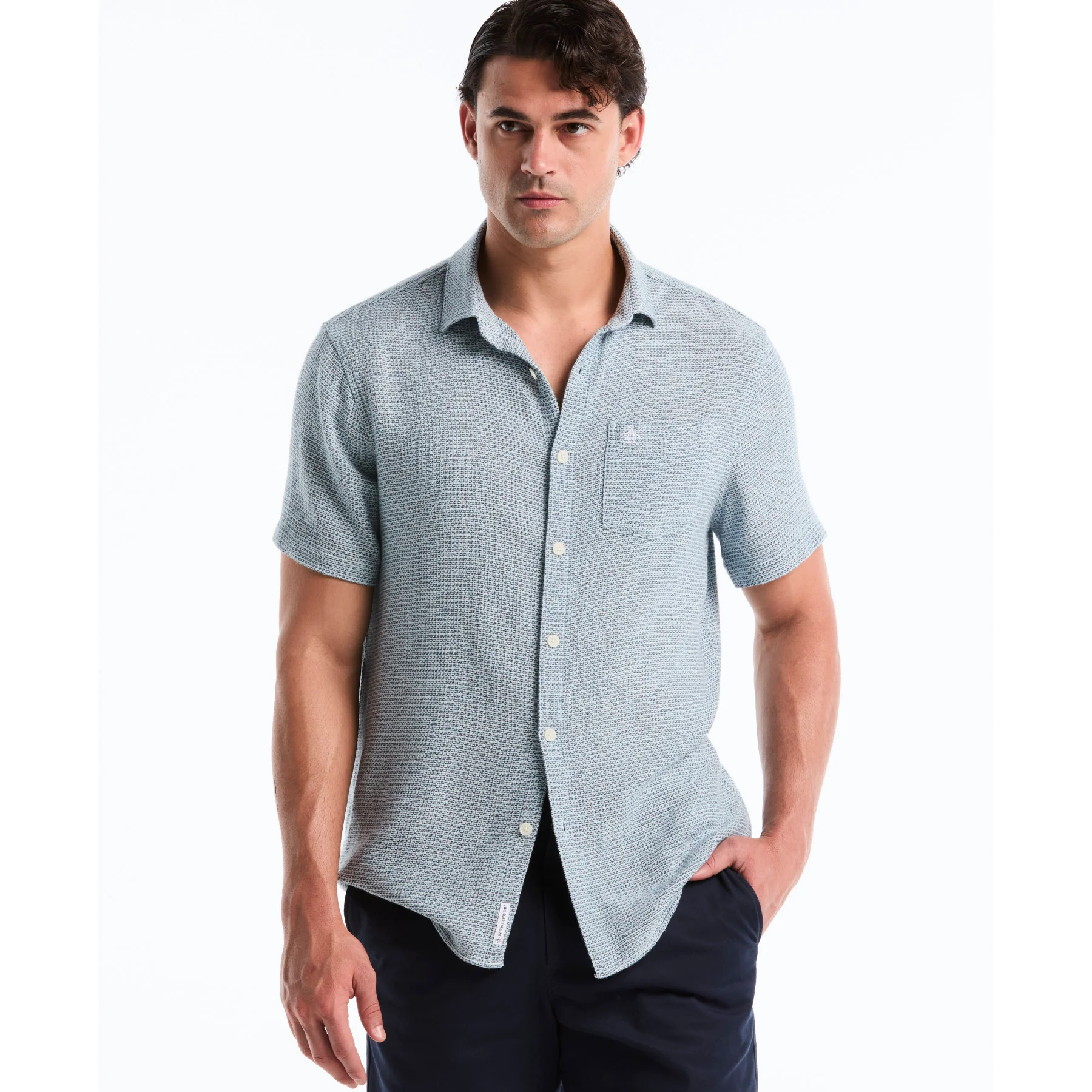 Open Weave Short Sleeve Shirt In Cool Blue - Image 5
