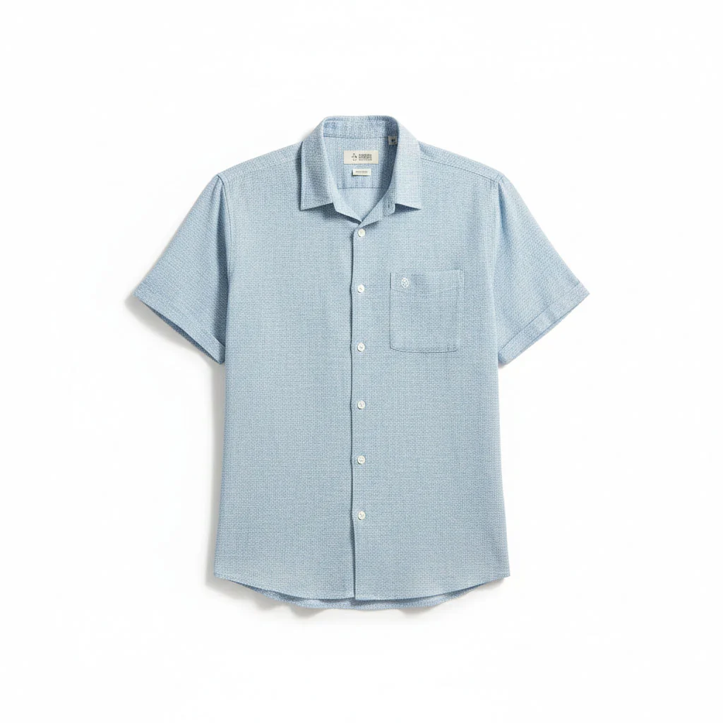 Open Weave Short Sleeve Shirt In Cool Blue - Image 6