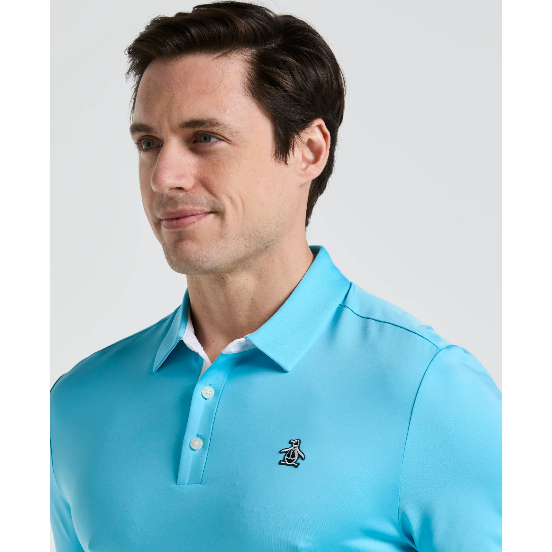 Original Block Design Golf Polo Shirt In Aquarius - Image 3