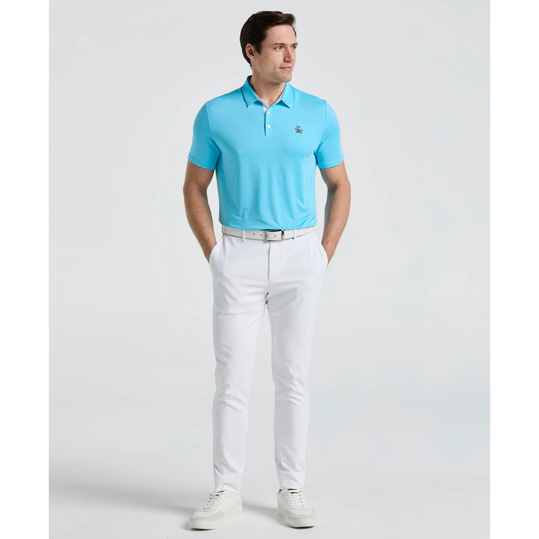 Original Block Design Golf Polo Shirt In Aquarius - Image 4