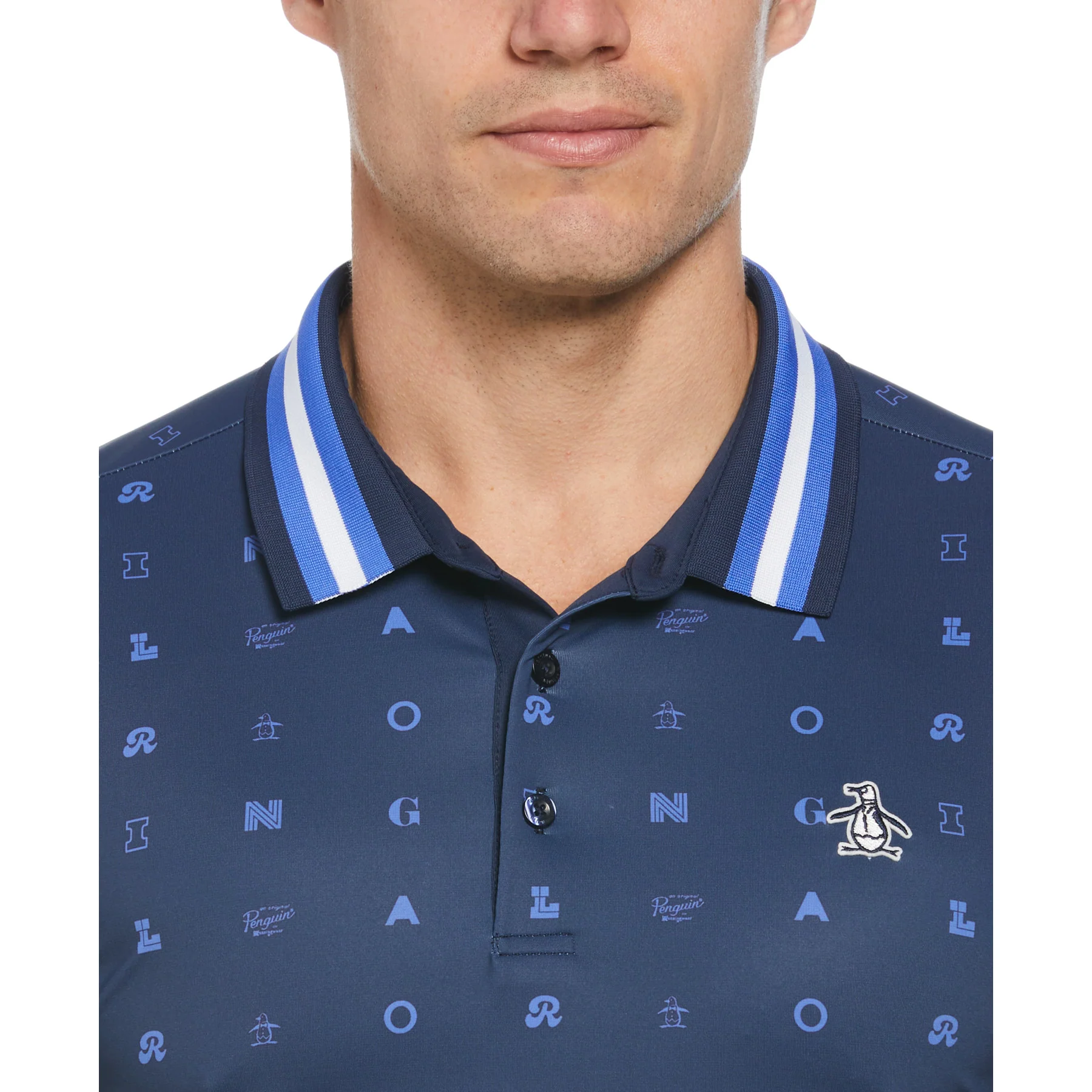Original Printed Golf Polo Shirt In Black Iris - Image 3
