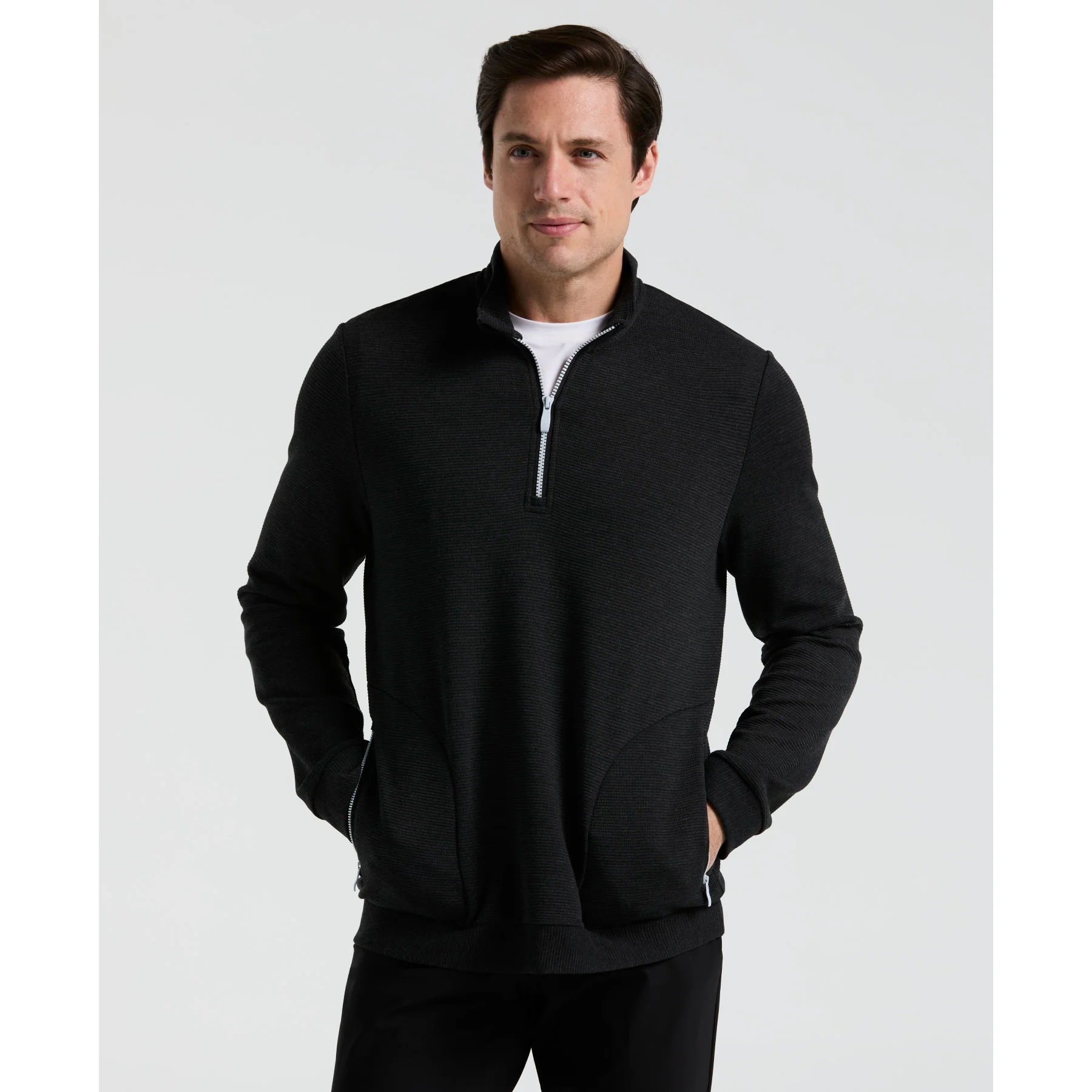 Ottoman Quarter Zip Golf Jacket In Dark Caviar Heather