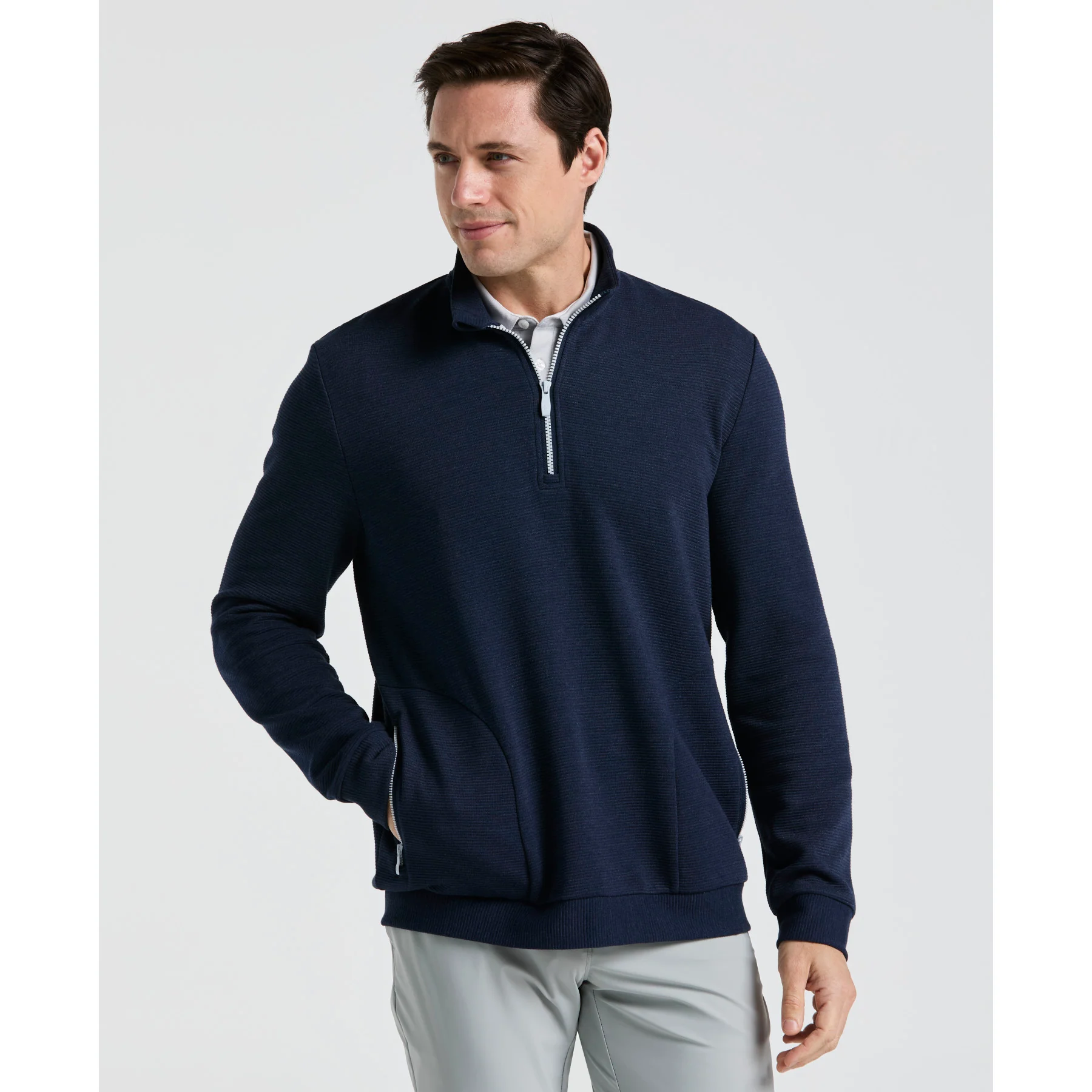 Ottoman Quarter Zip Golf Jacket In Black Iris Bijou Heather