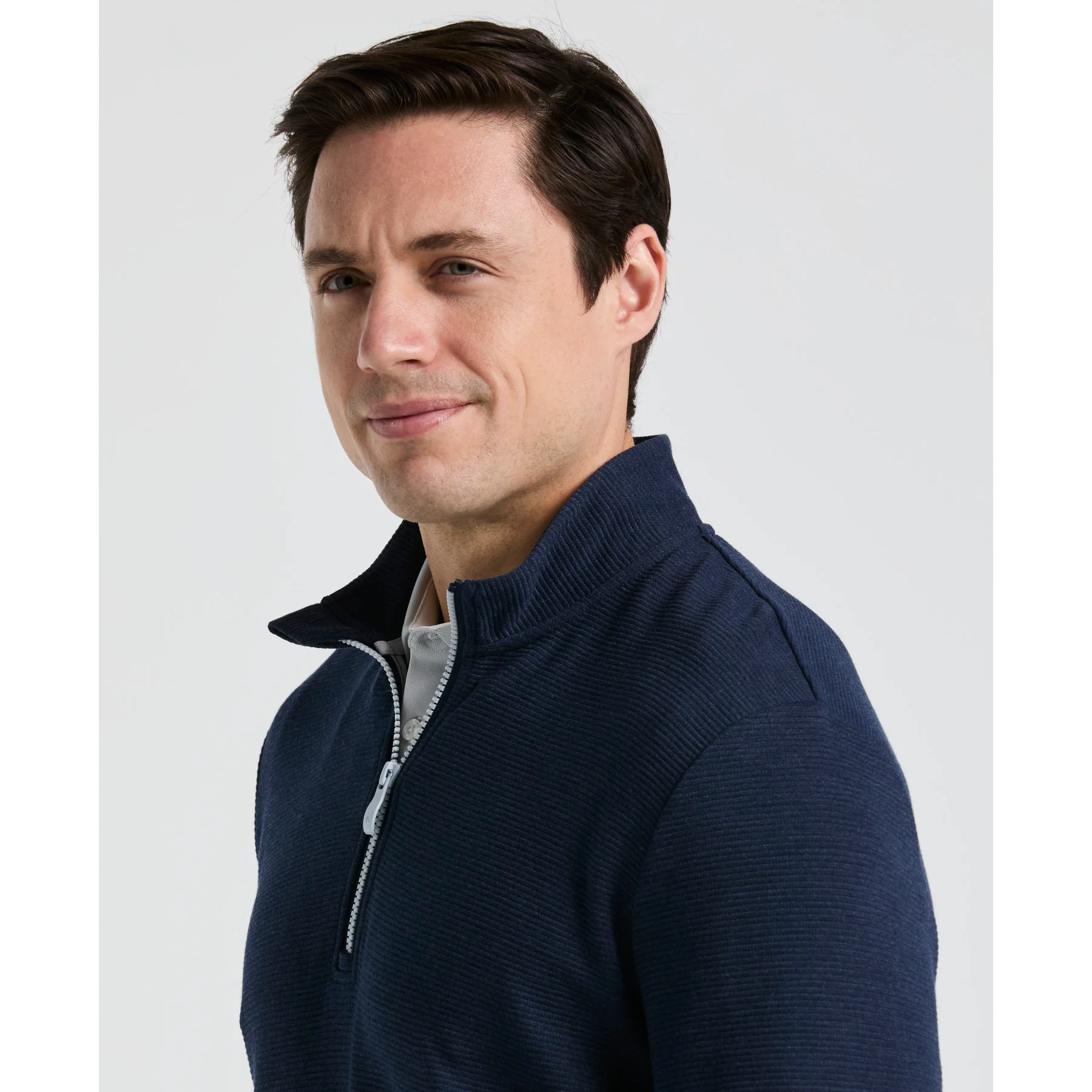 Ottoman Quarter Zip Golf Jacket In Black Iris Bijou Heather - Image 3
