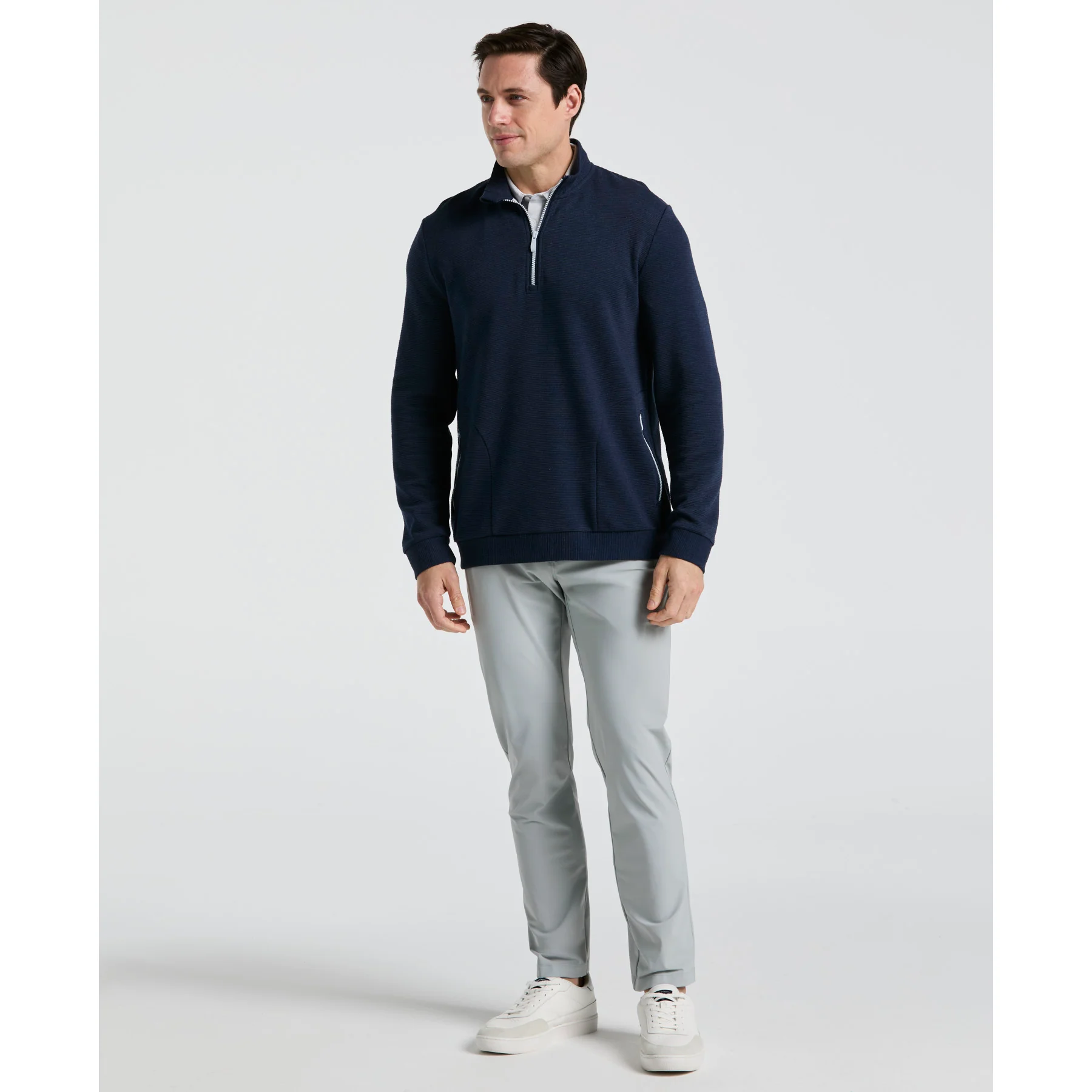 Ottoman Quarter Zip Golf Jacket In Black Iris Bijou Heather - Image 4