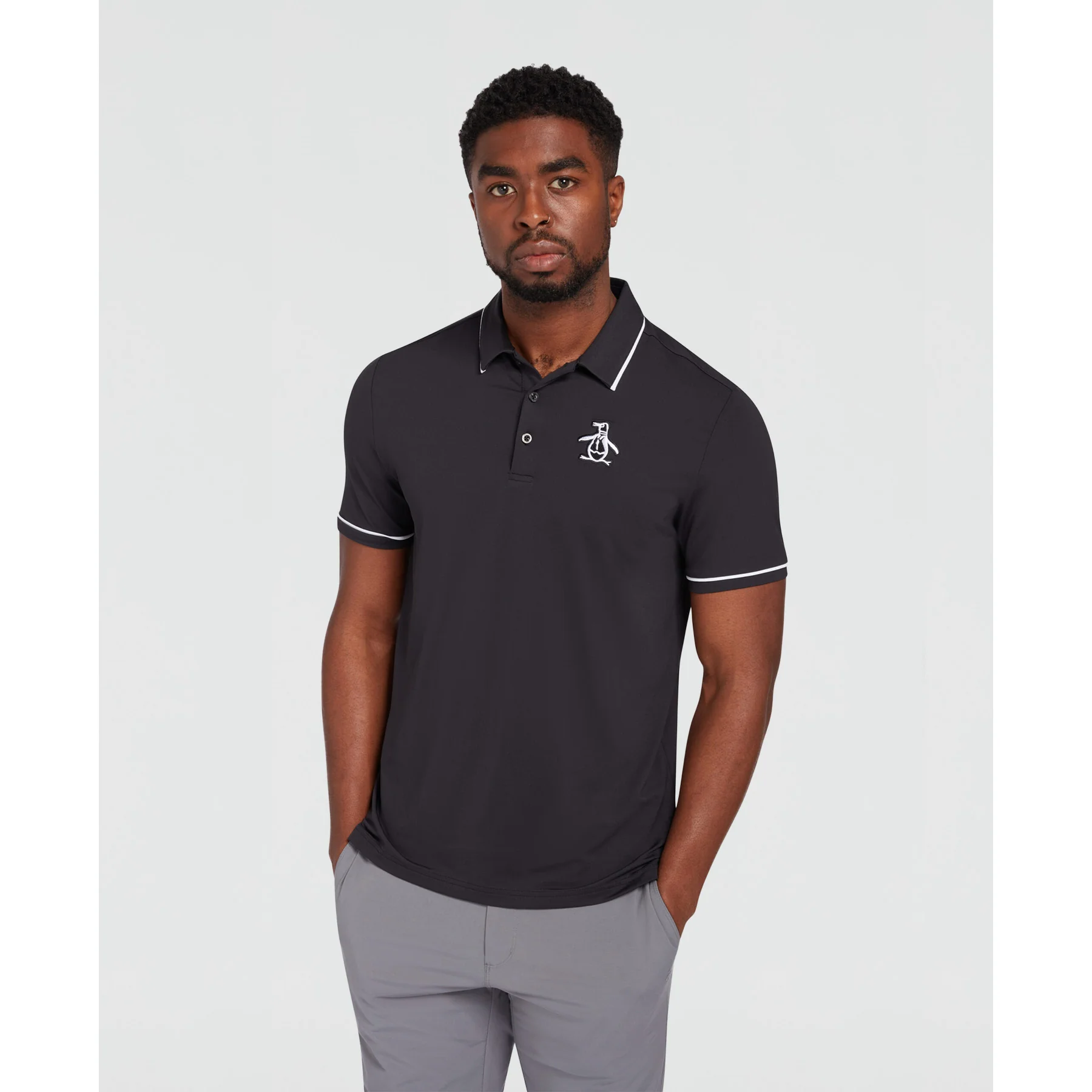 Oversized Pete Tipped Short Sleeve Golf Polo Shirt In Caviar