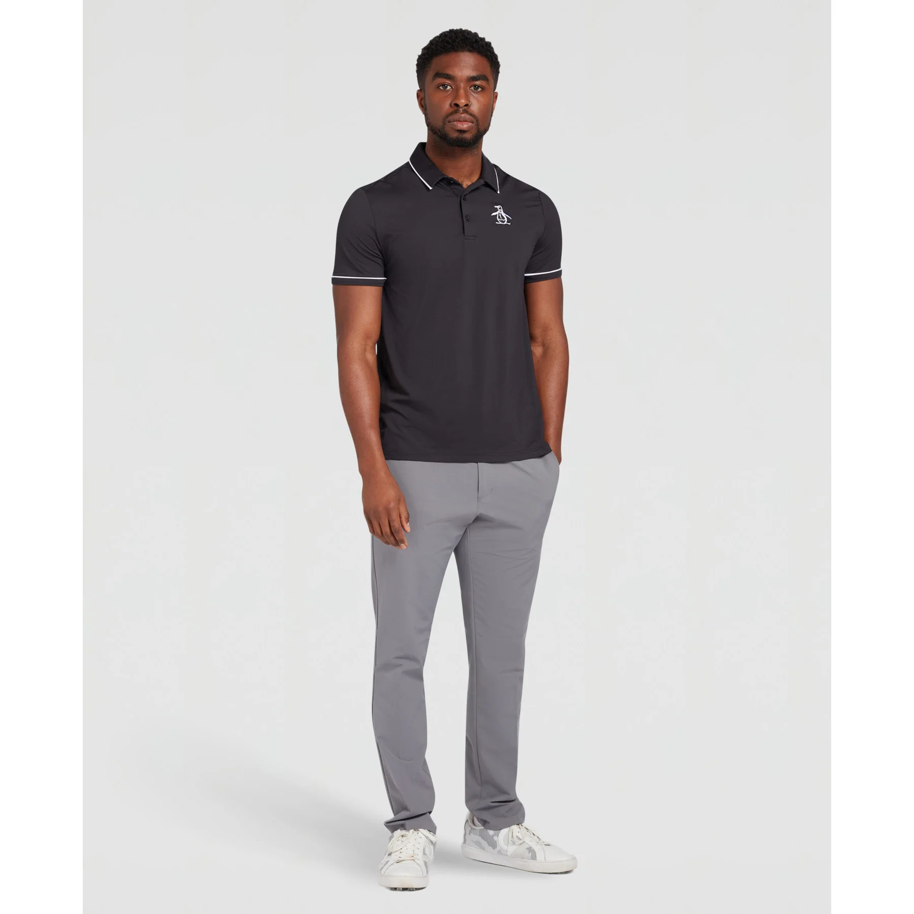 Oversized Pete Tipped Short Sleeve Golf Polo Shirt In Caviar - Image 3