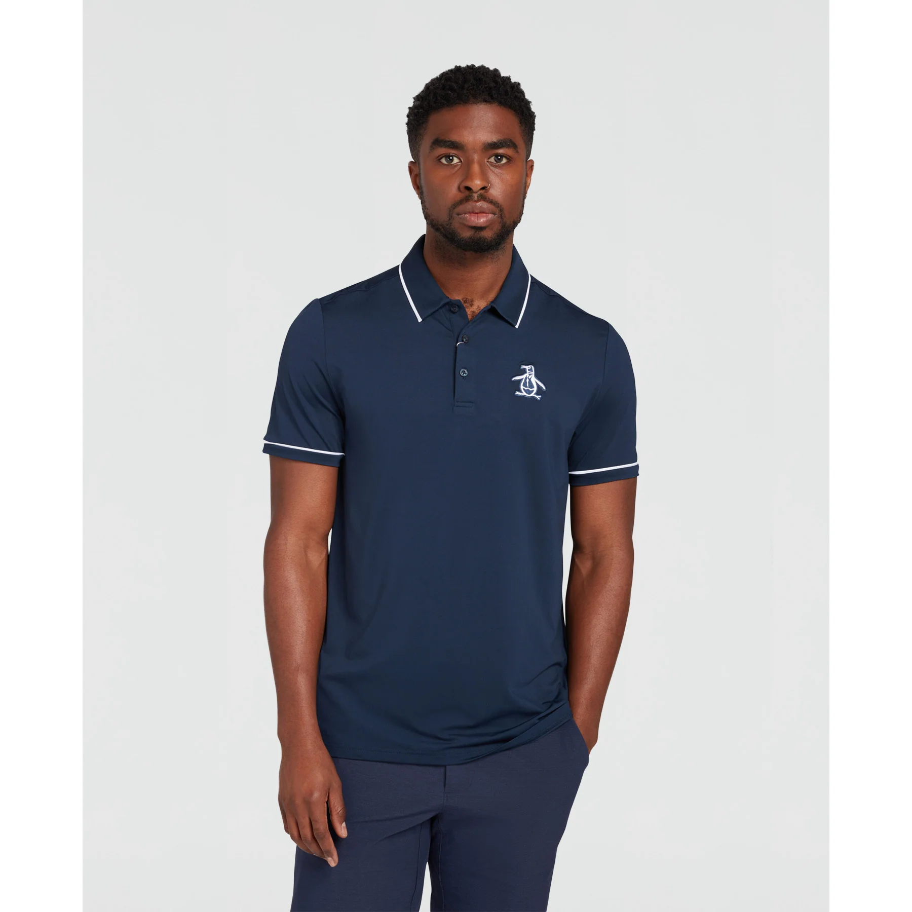 Oversized Pete Tipped Short Sleeve Golf Polo Shirt In Black Iris