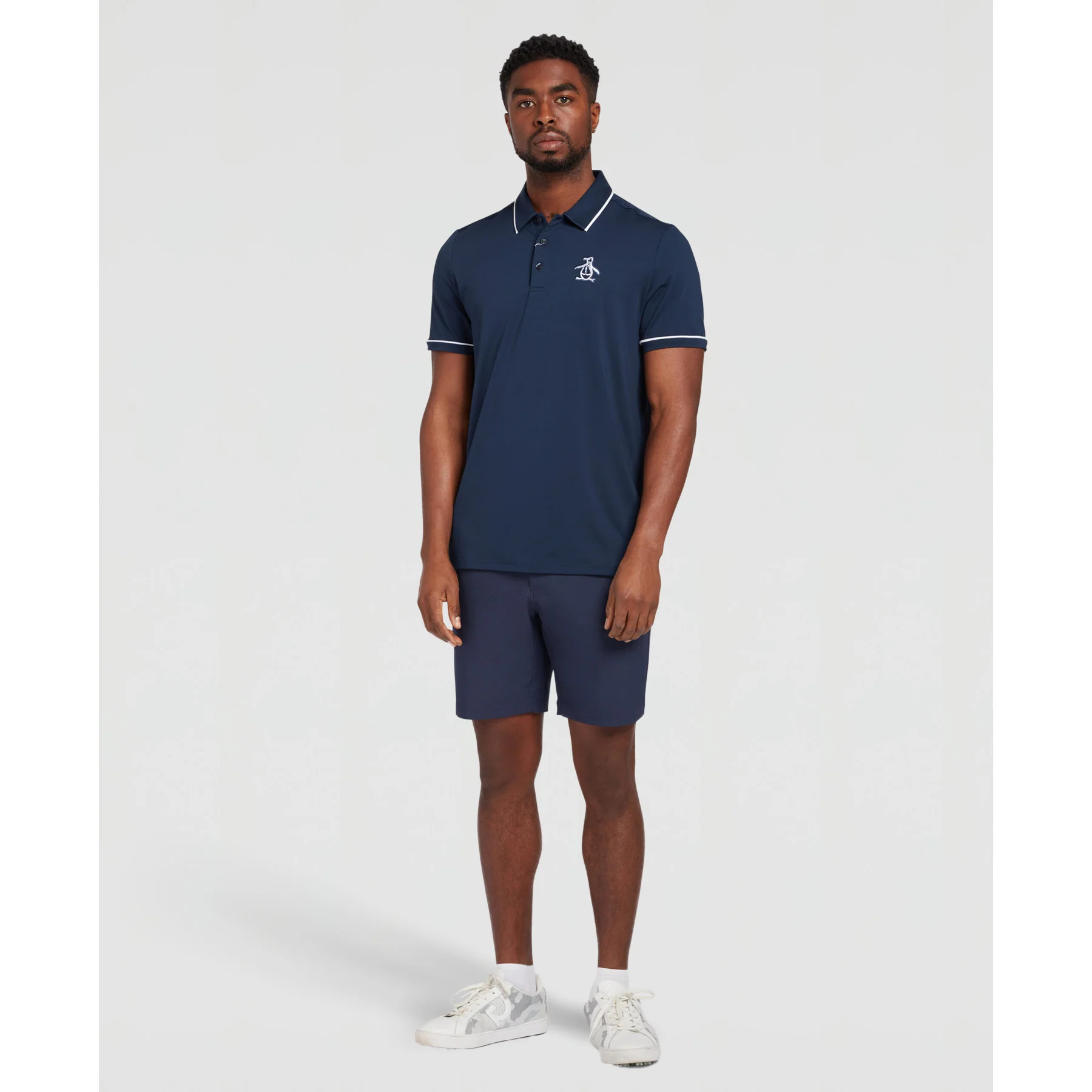 Oversized Pete Tipped Short Sleeve Golf Polo Shirt In Black Iris - Image 3