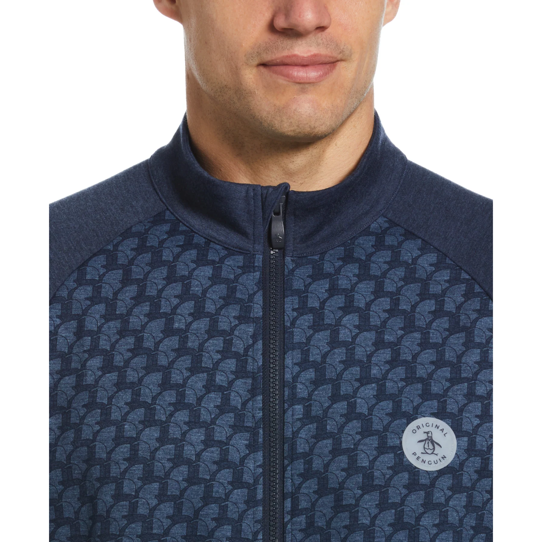 Penguin Print Heritage Golf Track Jacket In Black Iris Bijou Heather - Image 3