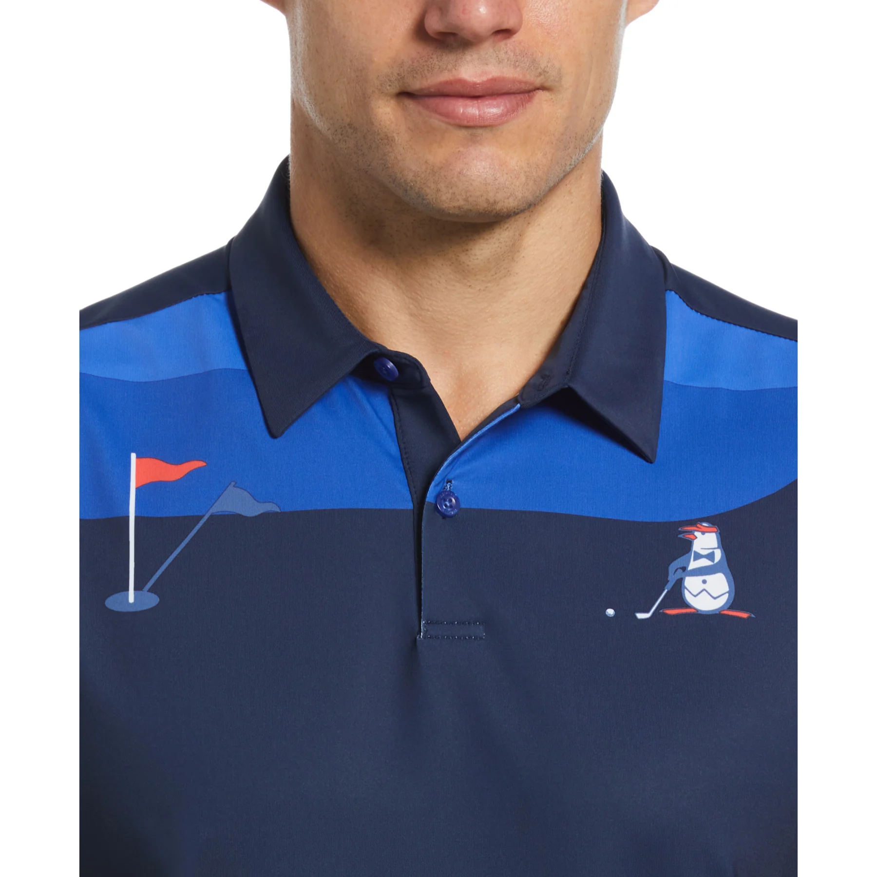 Pete On The Green Block Print Golf Polo Shirt In Black Iris - Image 3
