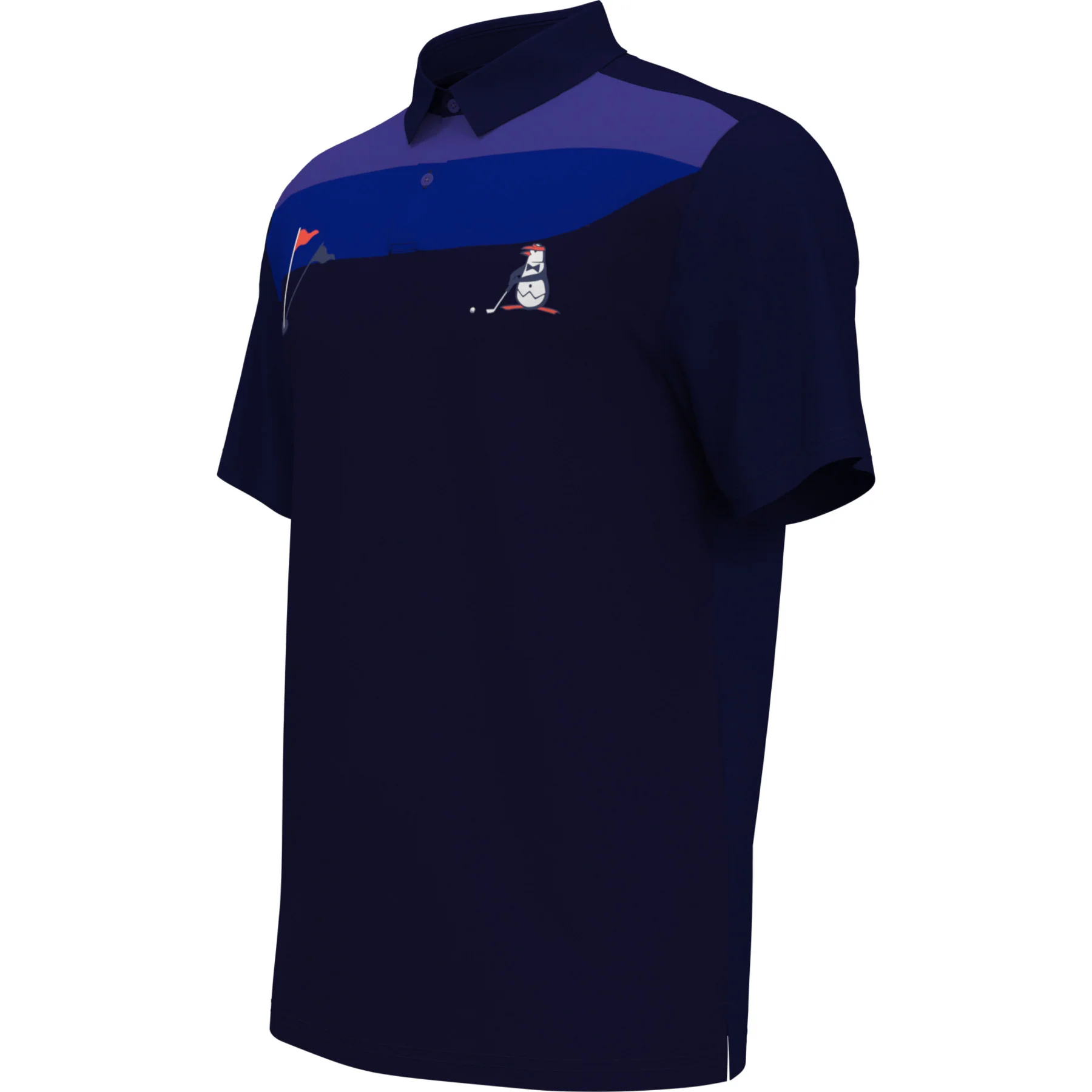 Pete On The Green Block Print Golf Polo Shirt In Black Iris - Image 4