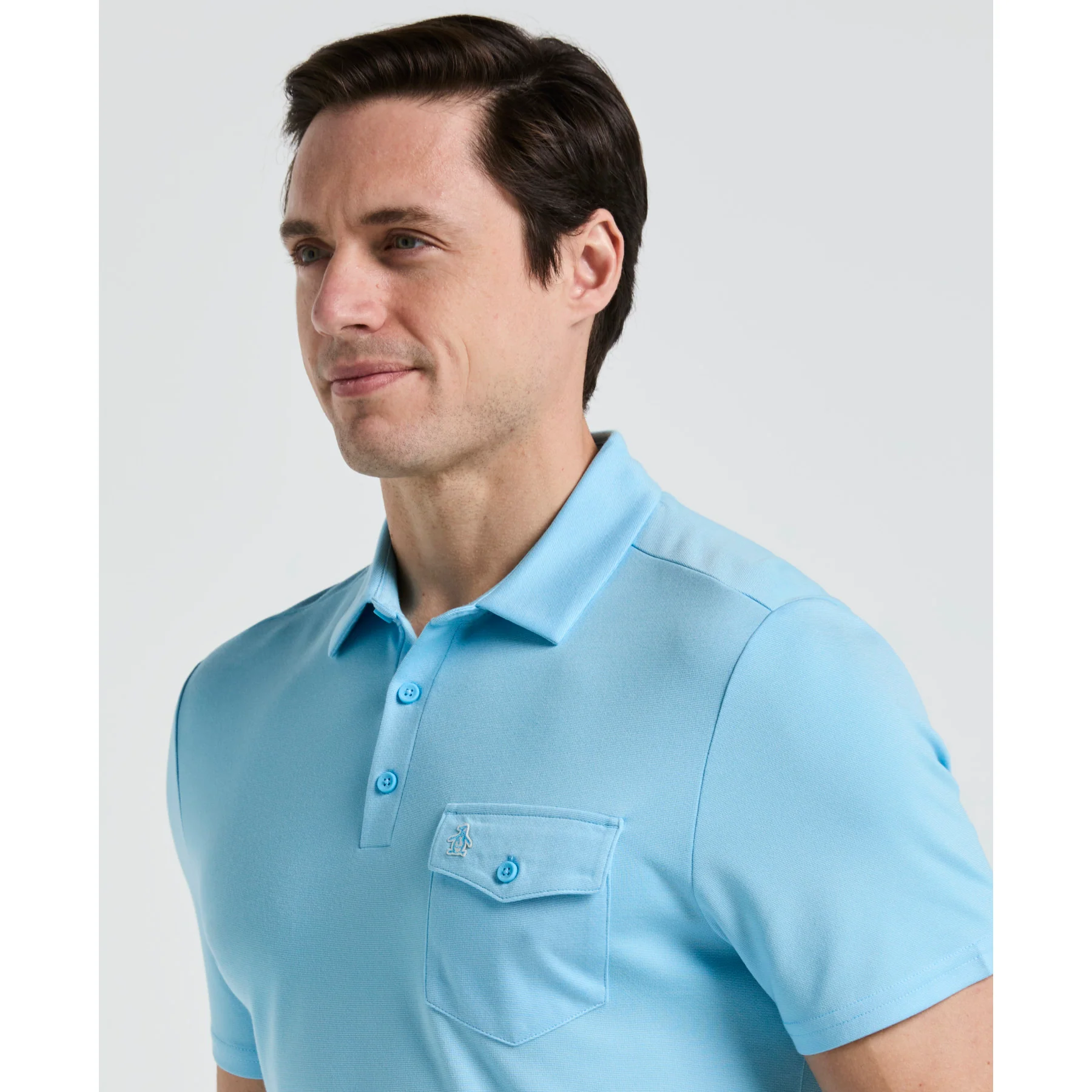 Pete's Fine Line Golf Polo Shirt In Blue Grotto - Image 3