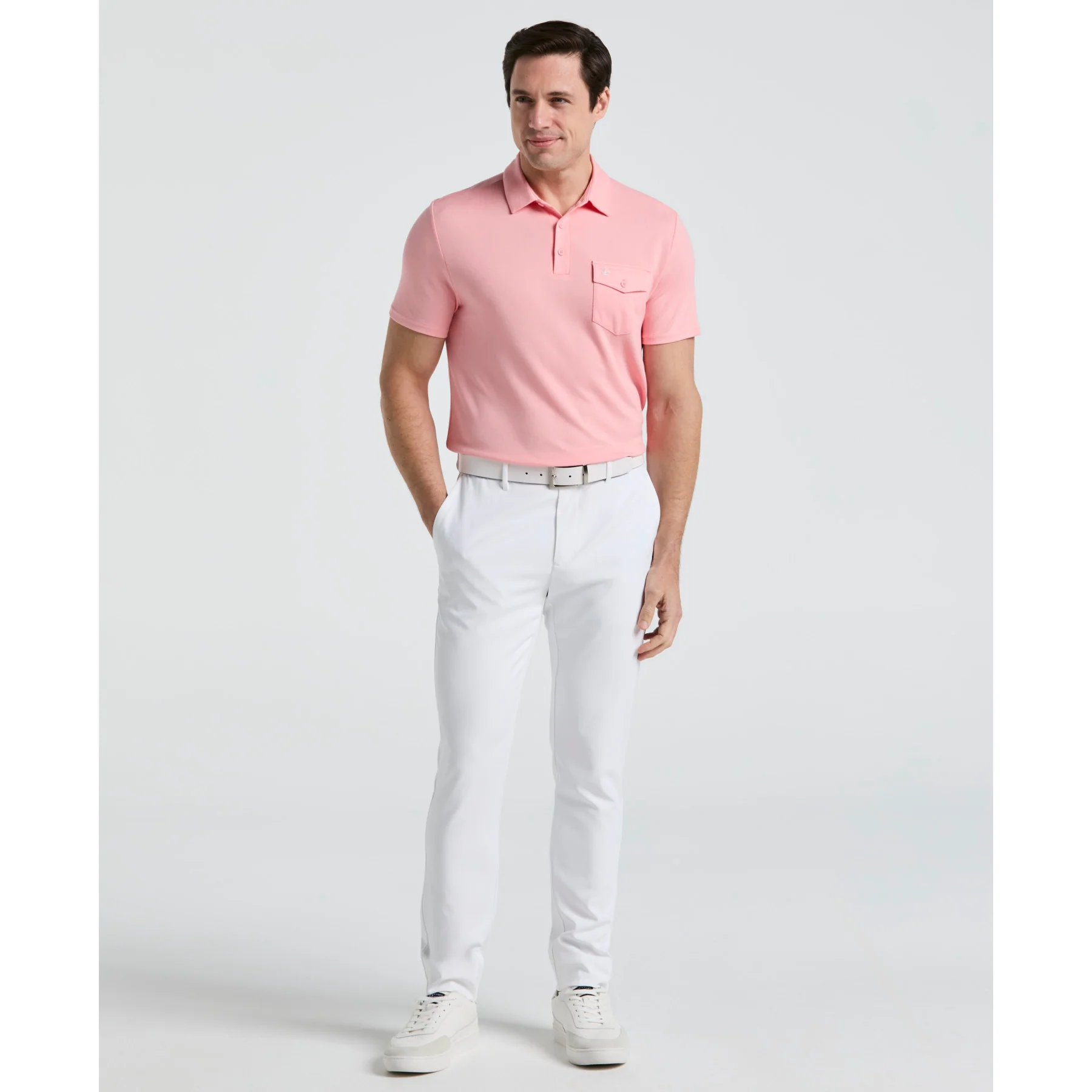Pete's Fine Line Golf Polo Shirt In Murex Shell - Image 4