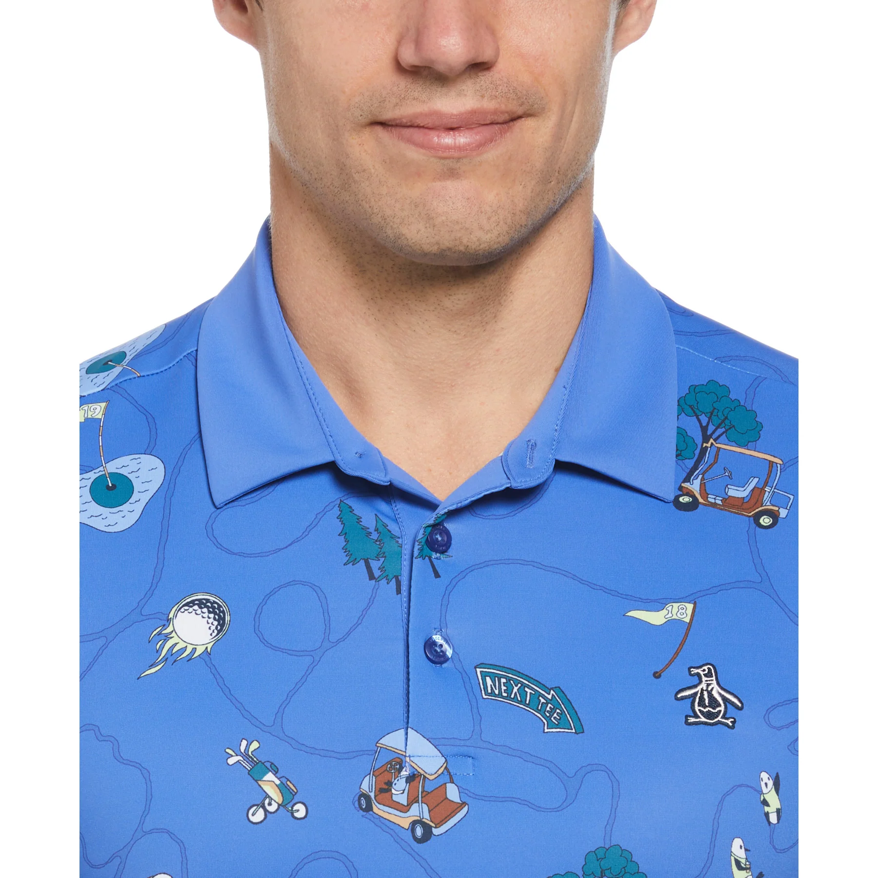 Pete’s Game Print Golf Polo Shirt In Amparo Blue - Image 3