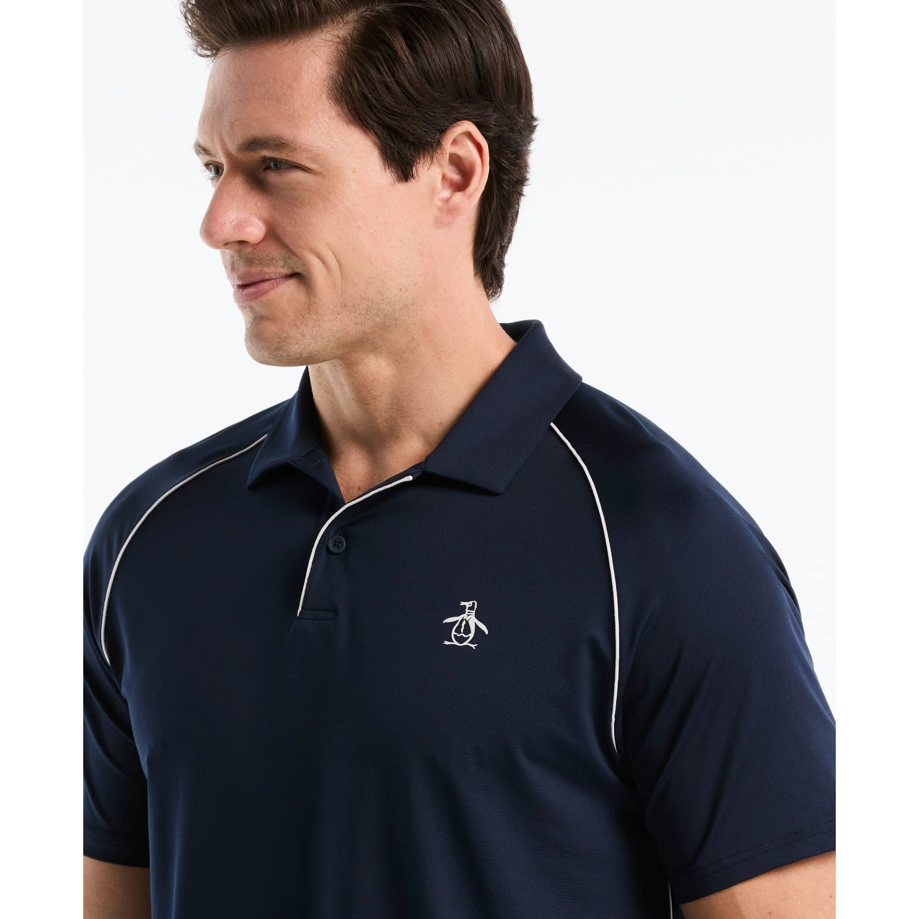 Piped Tennis Polo In Black Iris - Image 3