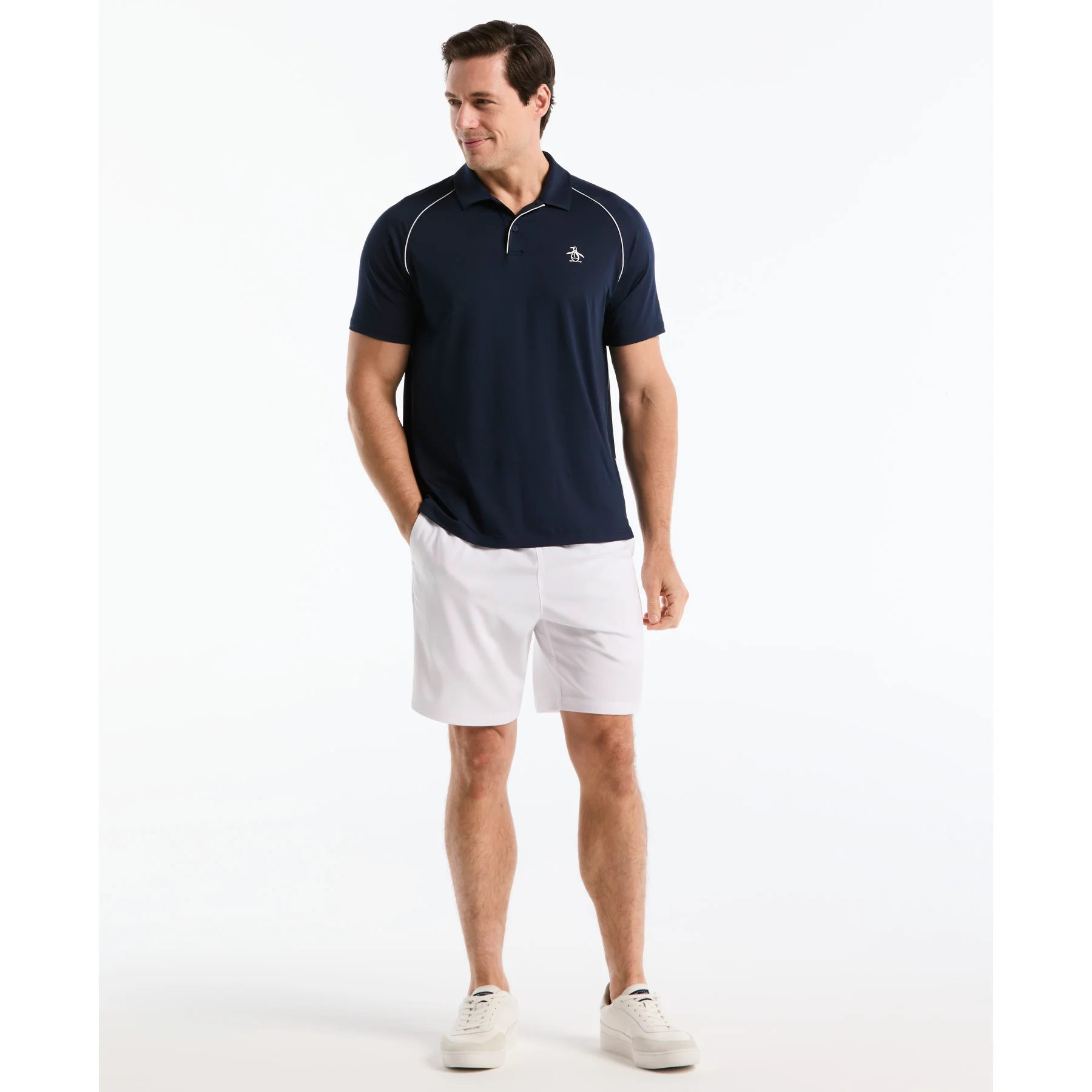 Piped Tennis Polo In Black Iris - Image 4