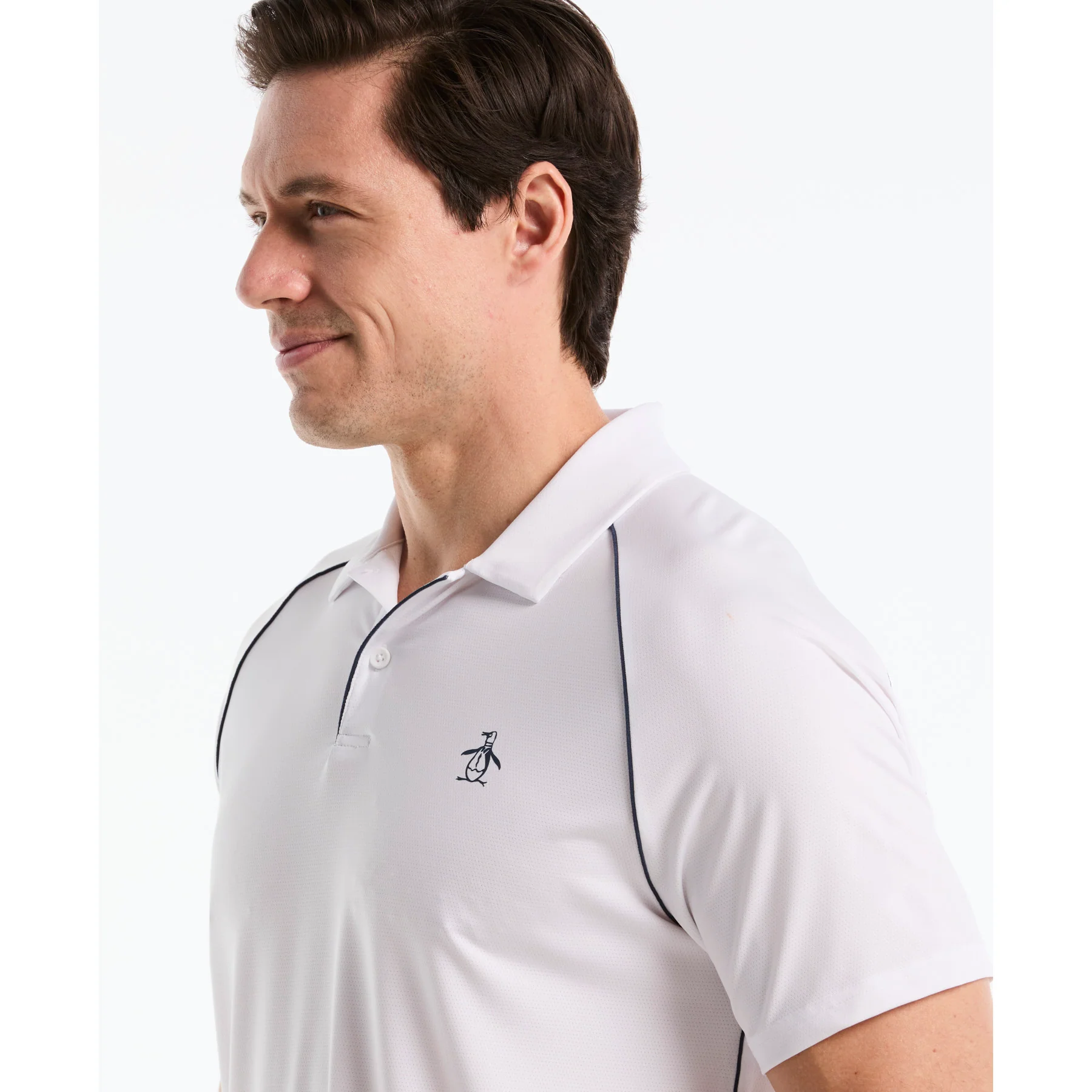 Piped Tennis Polo In Bright White - Image 3