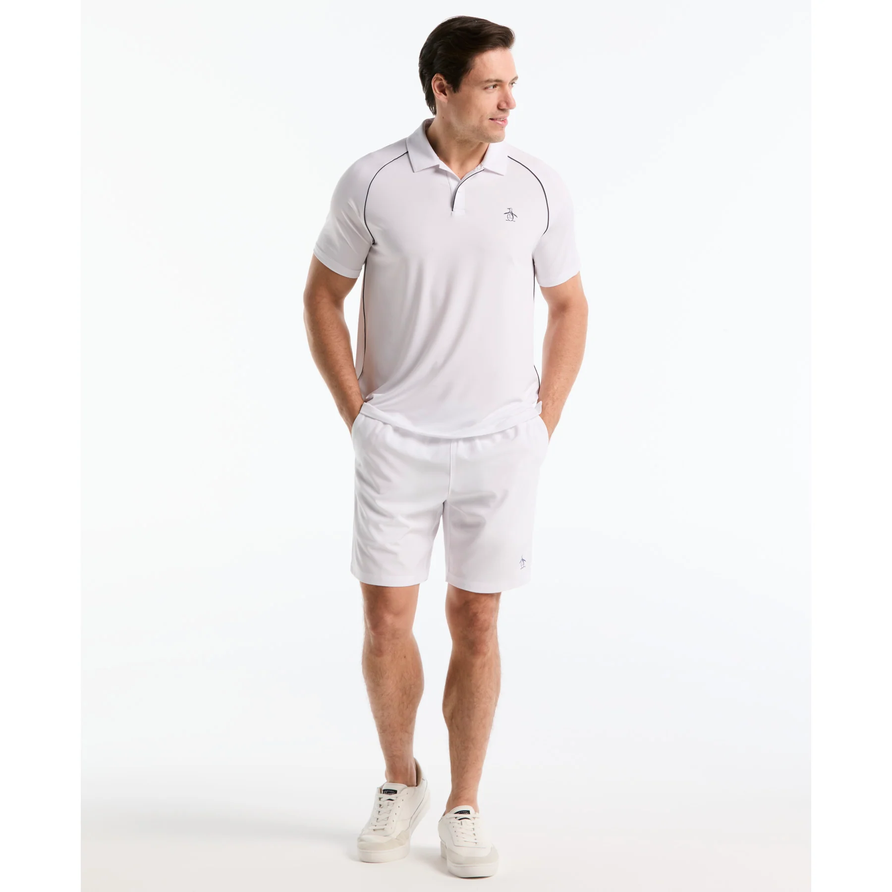 Piped Tennis Polo In Bright White - Image 4