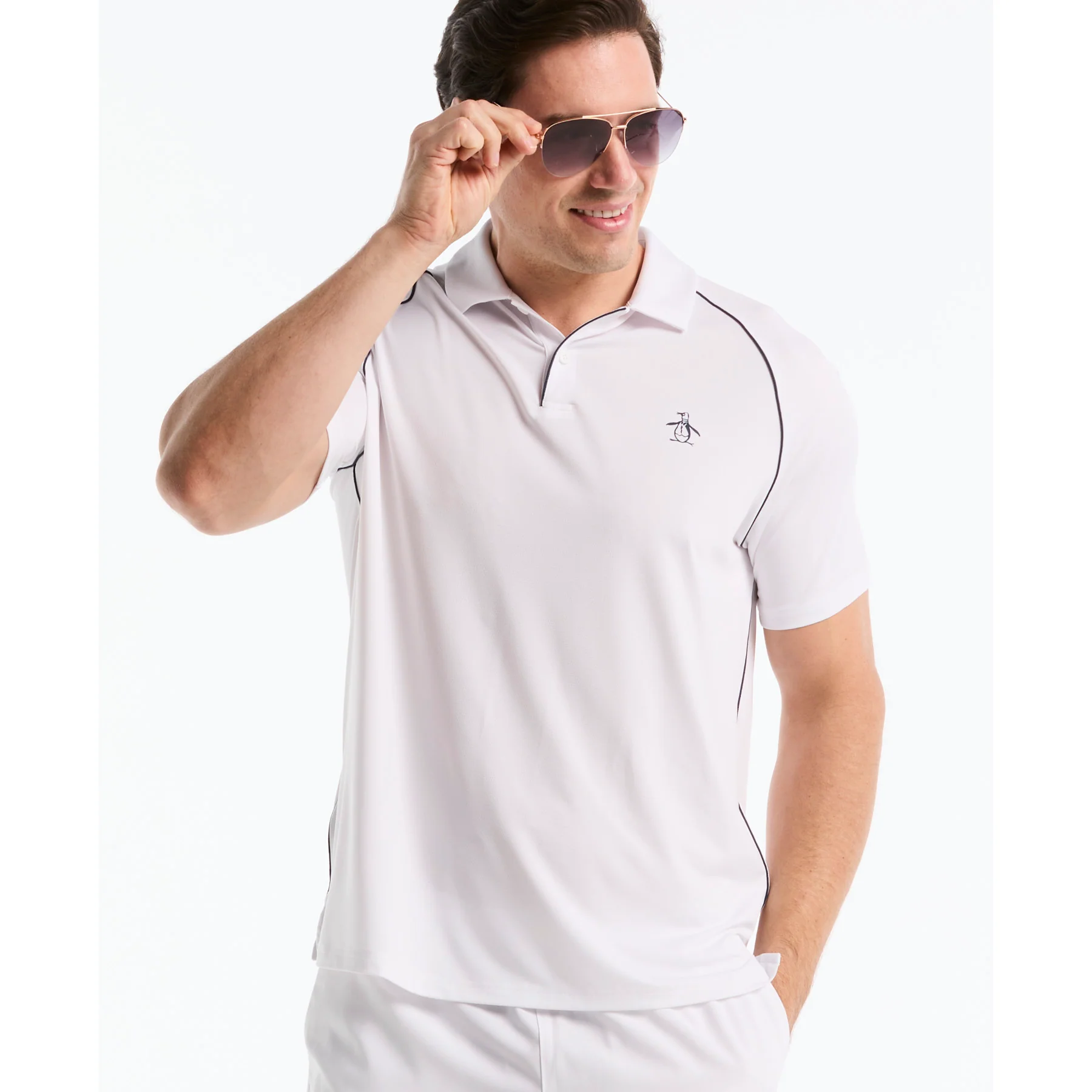 Piped Tennis Polo In Bright White - Image 5