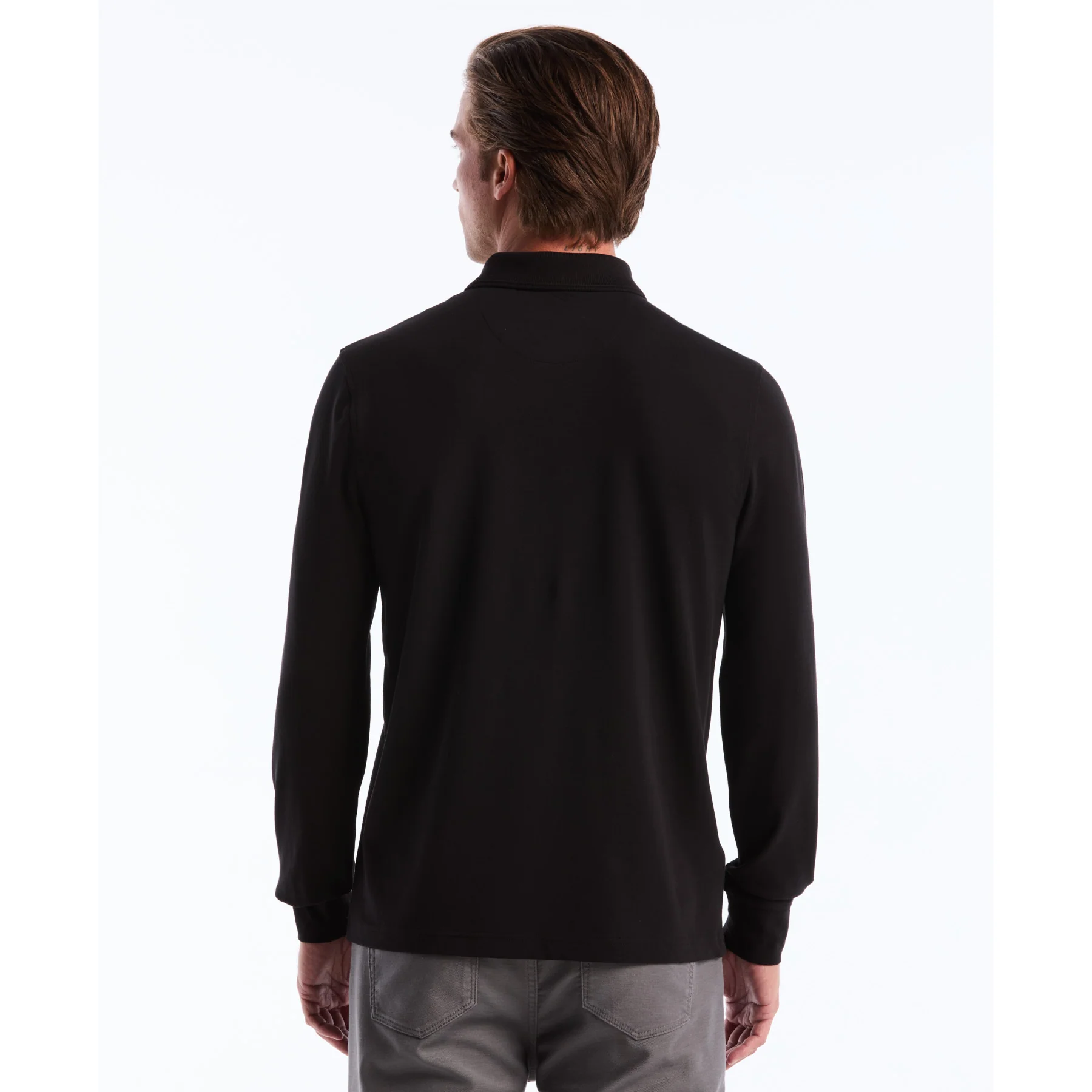 Pique Long Sleeve Polo Shirt In True Black - Image 2